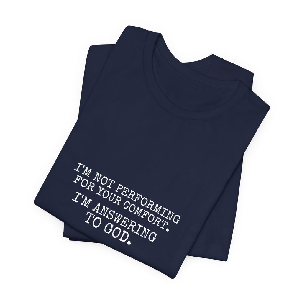 Answering To God Tee — White — bold christian statement graphic tee by Get To The Finish Line (view 15)