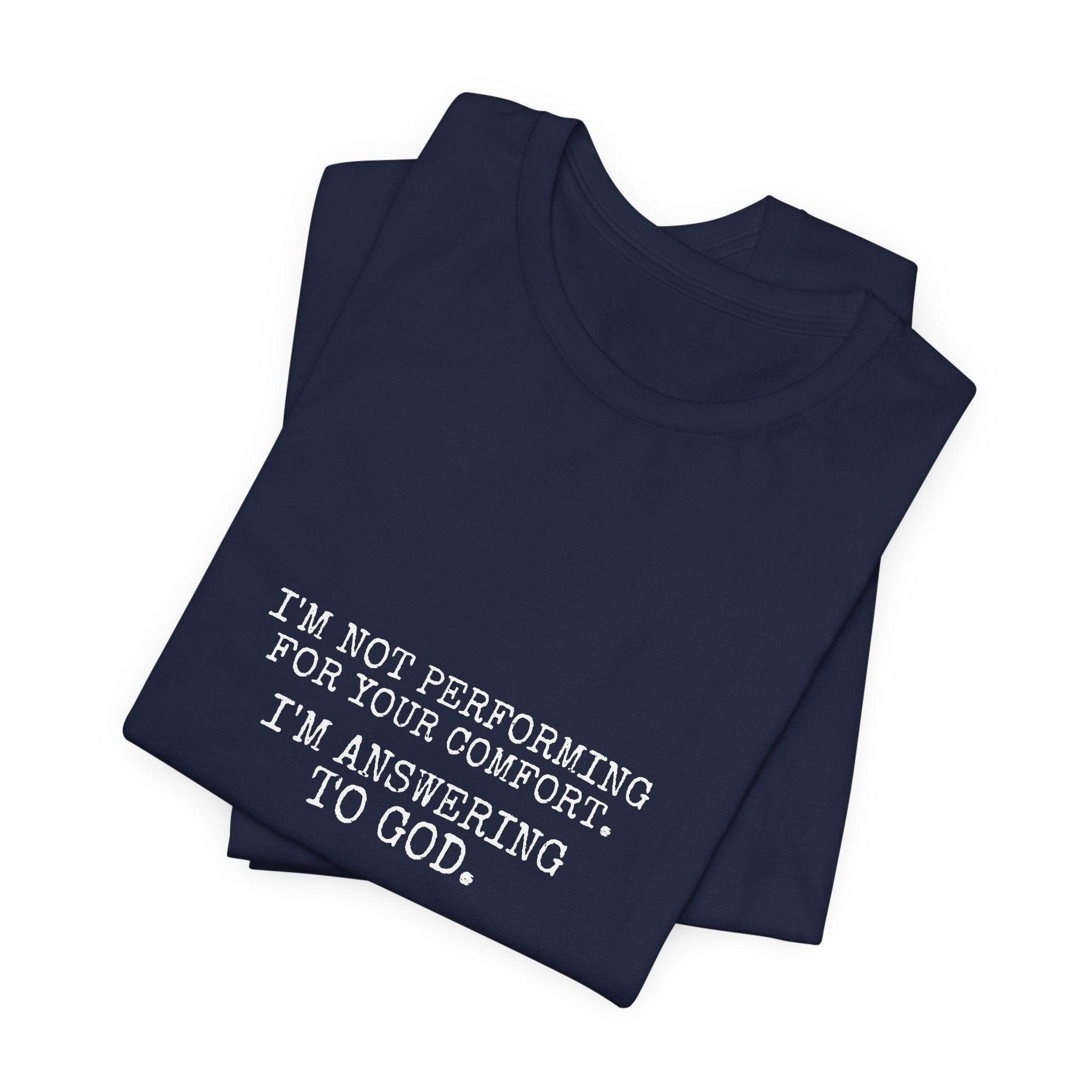 Answering To God Tee — White — bold christian statement graphic tee by Get To The Finish Line (view 15)