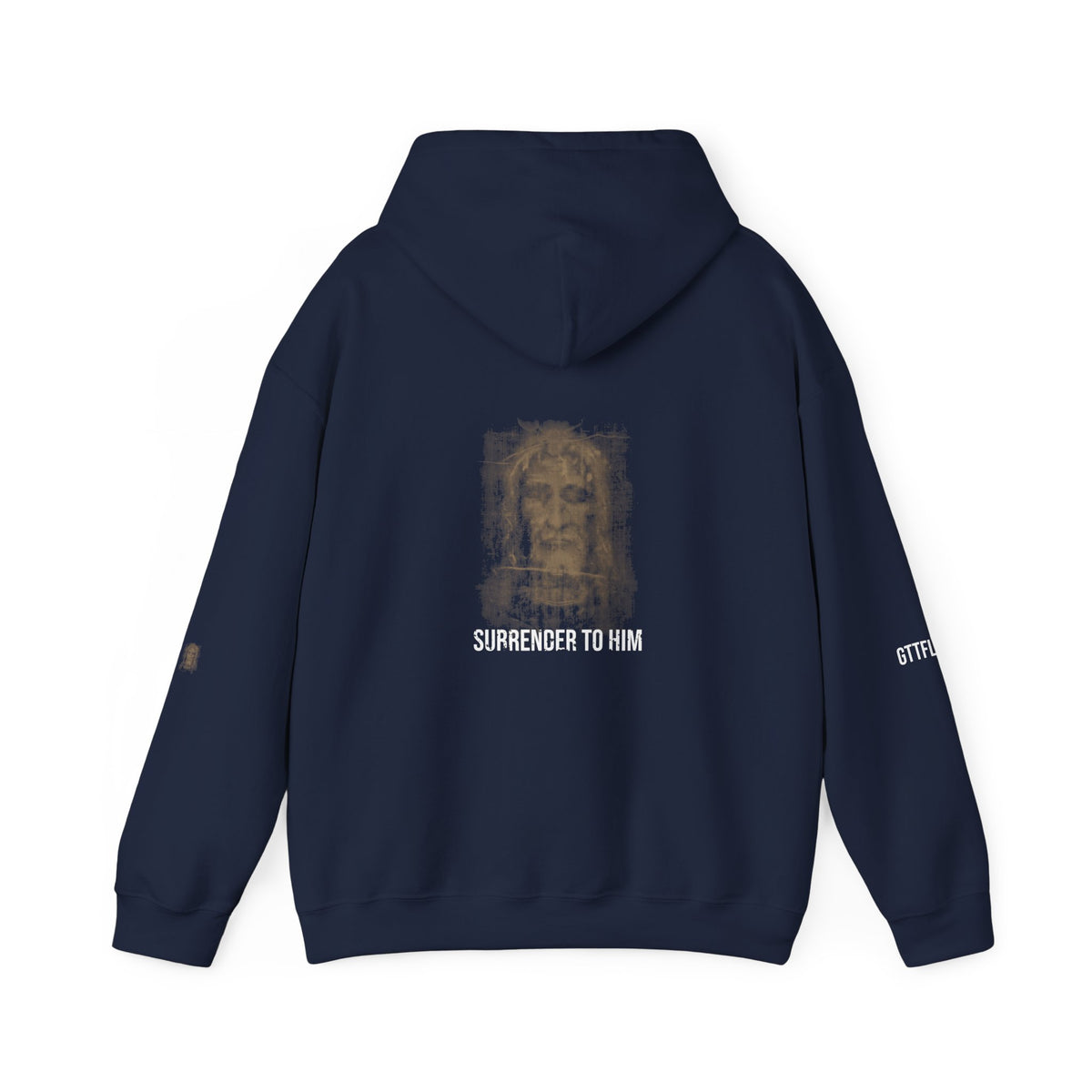 Surrender To Him Hoodie — Shroud, White Text — motivational graphic hoodie by Get To The Finish Line (view 10)