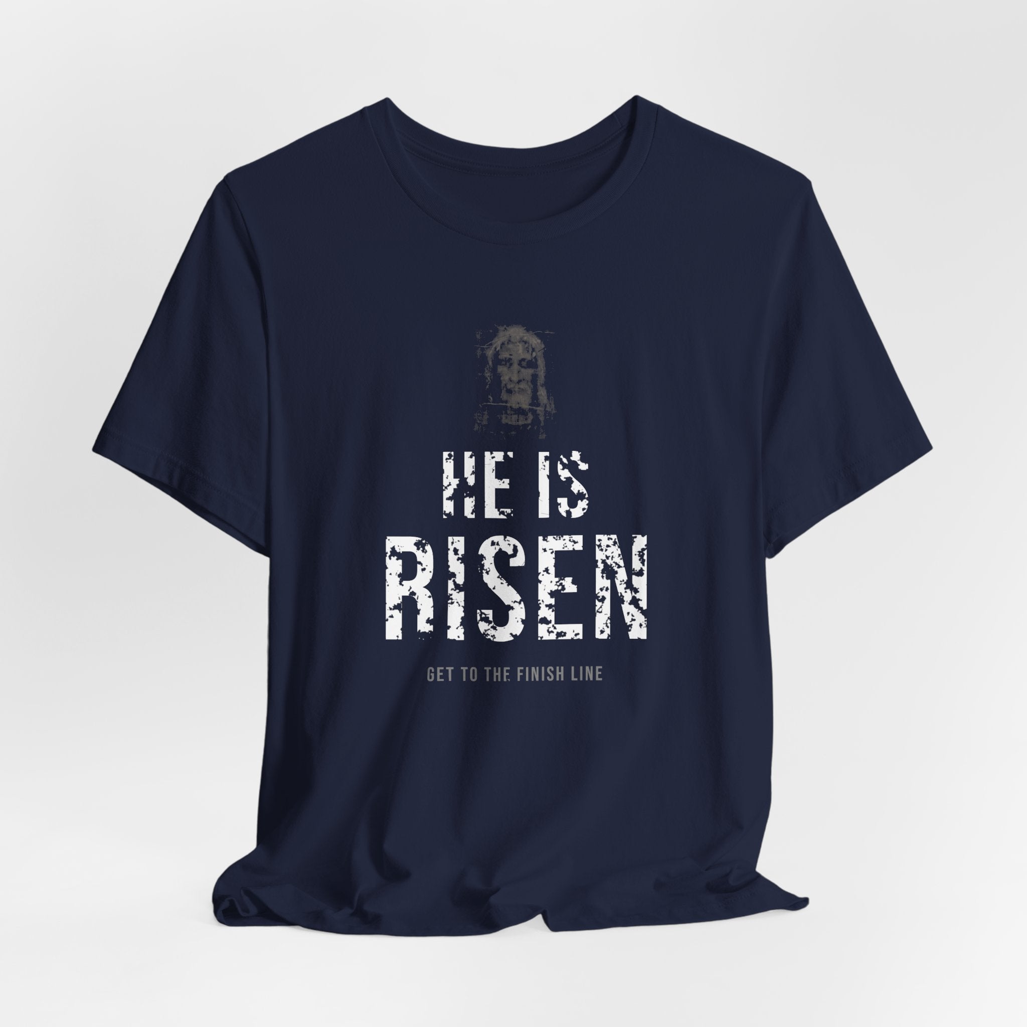 He Is Risen Tee — White — christian resurrection graphic tee by Get To The Finish Line (view 16)