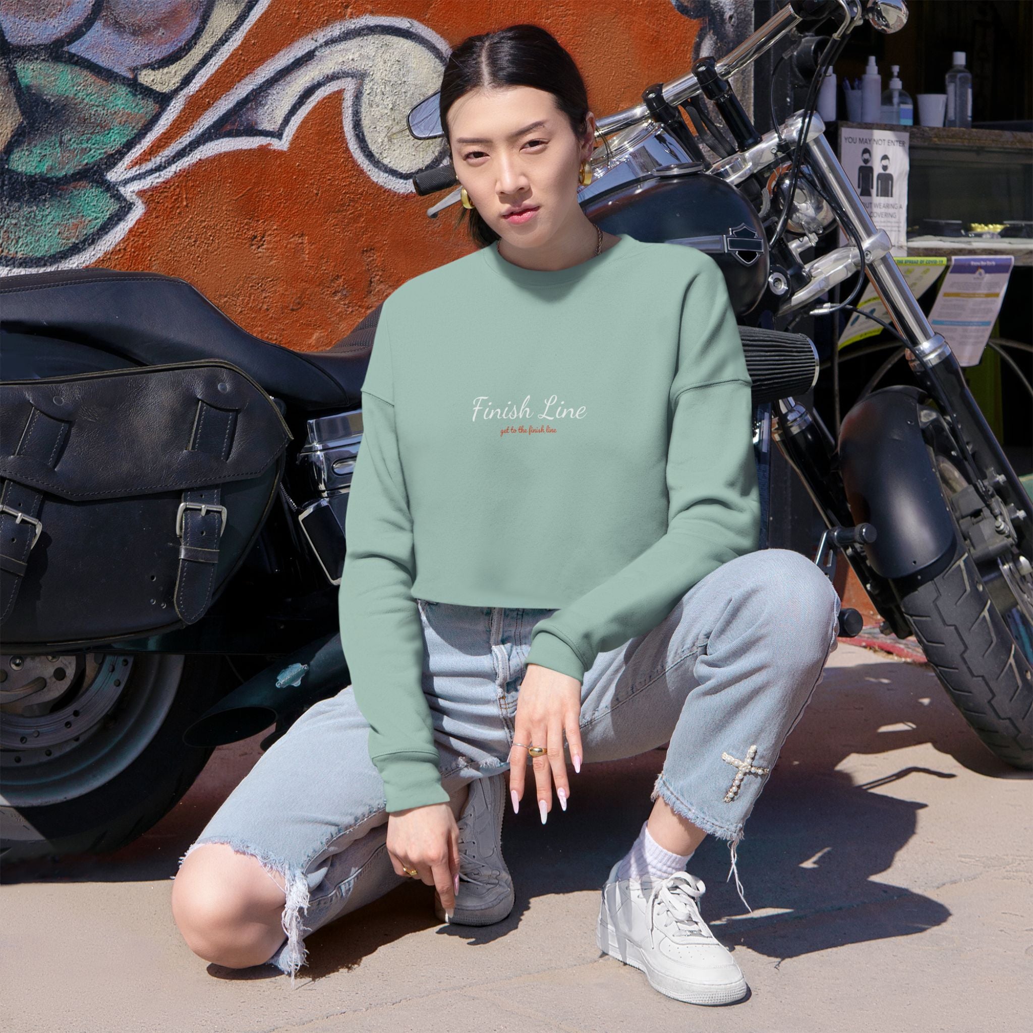 Get To The Finish Line Script Cropped Sweatshirt — motivational perseverance cropped sweatshirt by Get To The Finish Line (view 15)