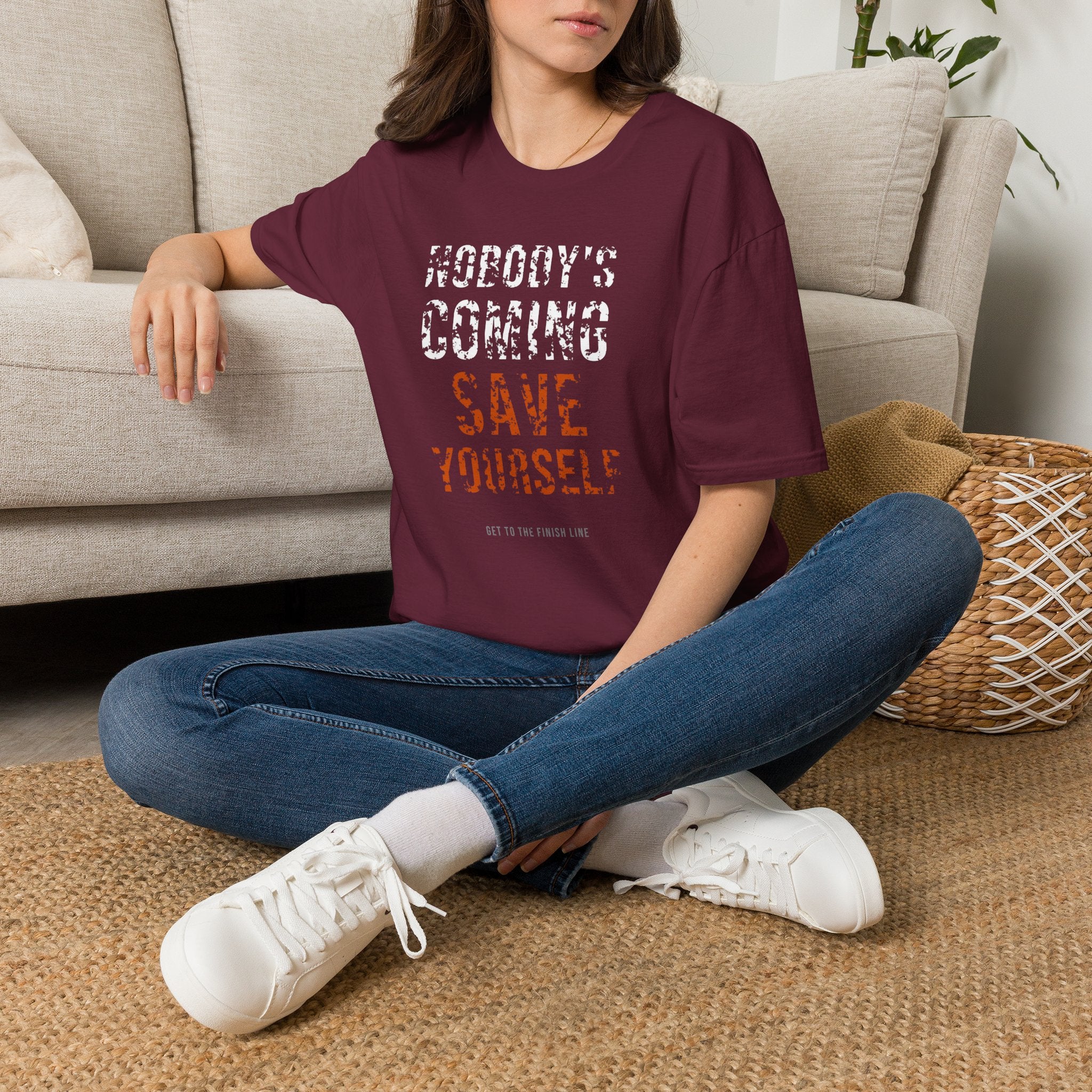 Nobody's Coming — Save Yourself Tee — motivational graphic tee by Get To The Finish Line (view 11)