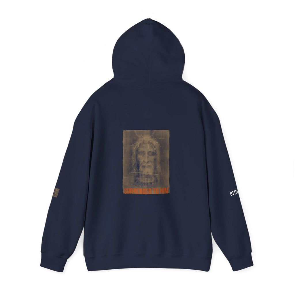 Surrender To Him Hoodie — Shroud, Orange Text