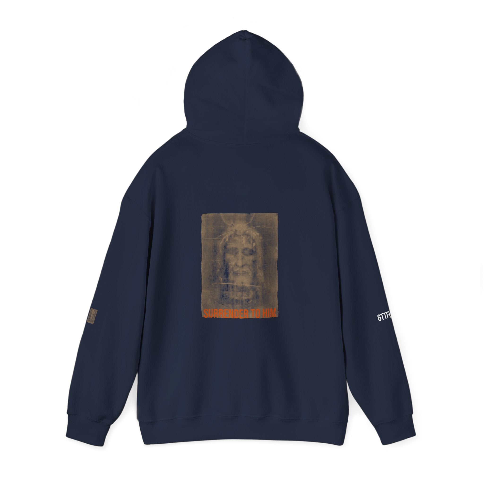 Surrender To Him Hoodie — Shroud, Orange Text
