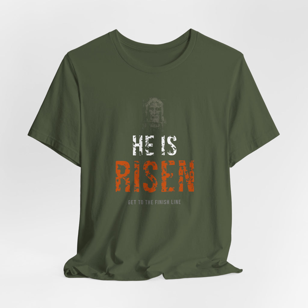 He Is Risen Tee — White/Orange — christian resurrection graphic tee by Get To The Finish Line (view 10)