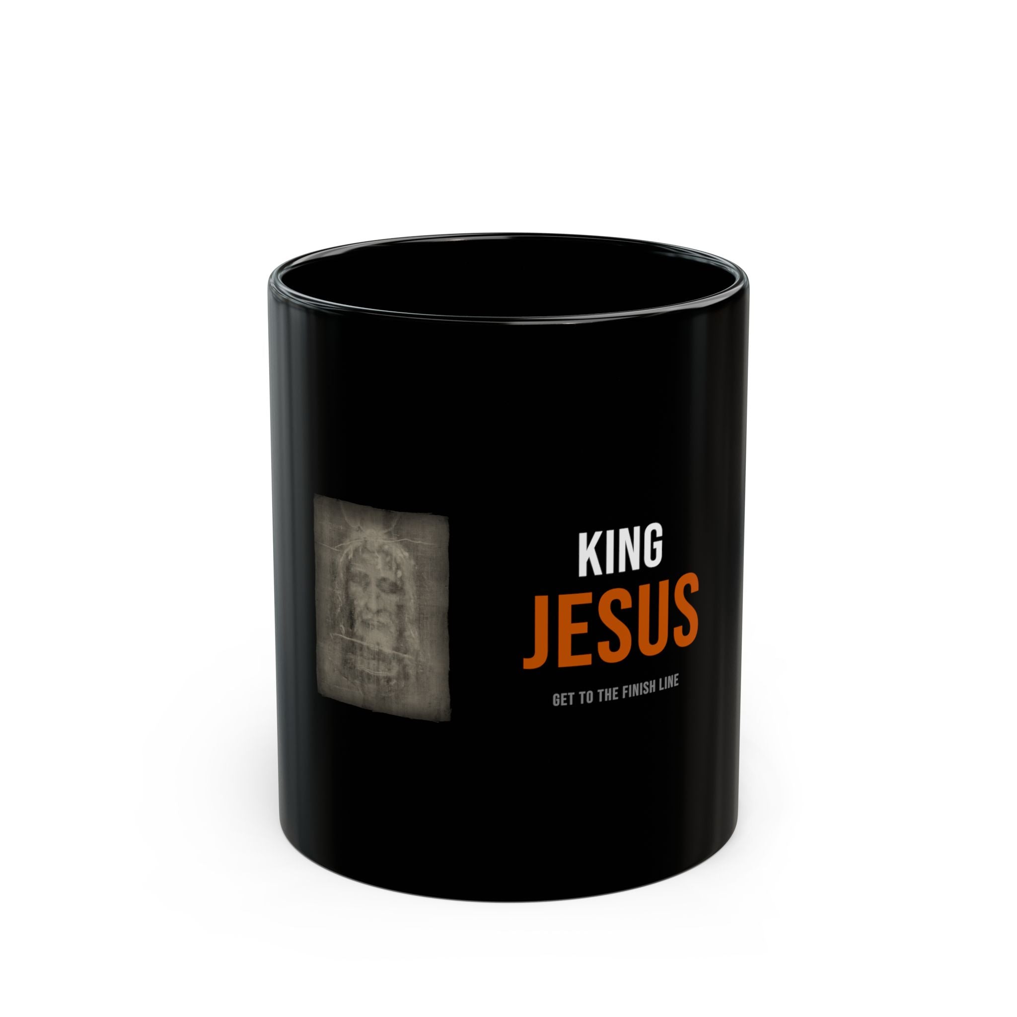 King Jesus Mug — White/Orange — christian coffee mug by Get To The Finish Line