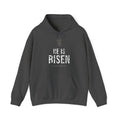 He Is Risen Hoodie — White — christian resurrection graphic hoodie by Get To The Finish Line (view 3)