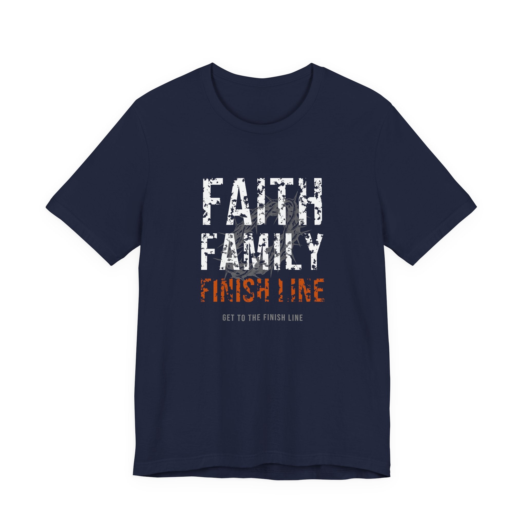 Faith Family Finish Line Tee — White/Orange — christian family values graphic tee by Get To The Finish Line (view 4)