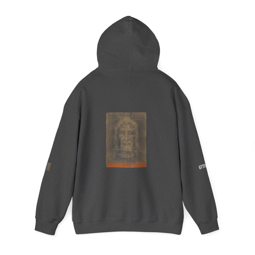 Surrender To Him Hoodie — Shroud, Orange Text