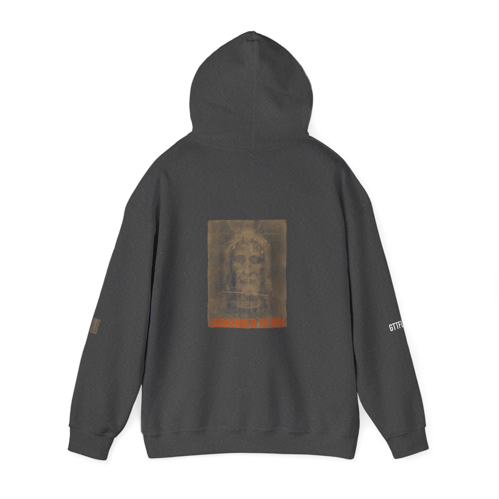 Surrender To Him Hoodie — Shroud, Orange Text