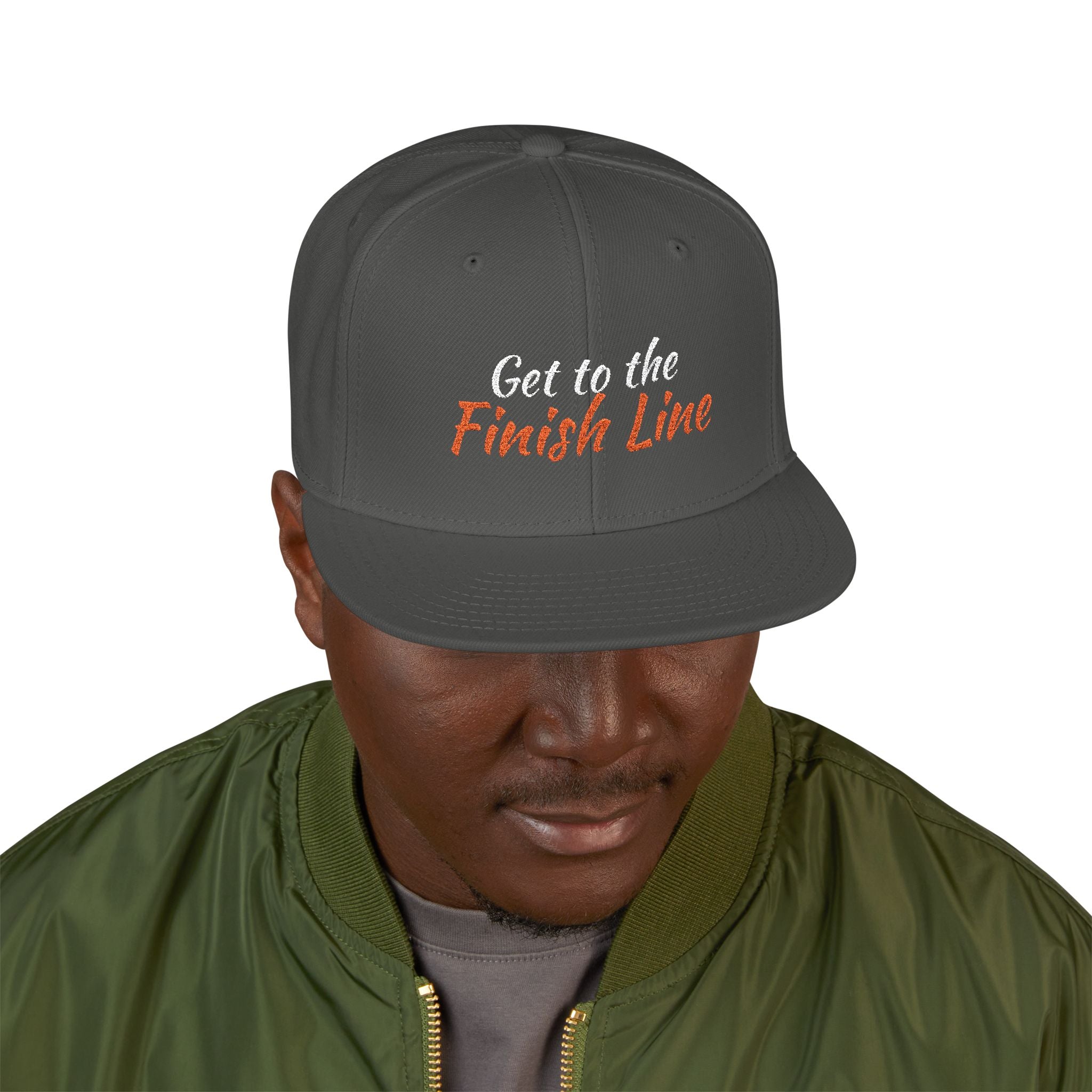 Get To The Finish Line Script Snapback — Embroidered