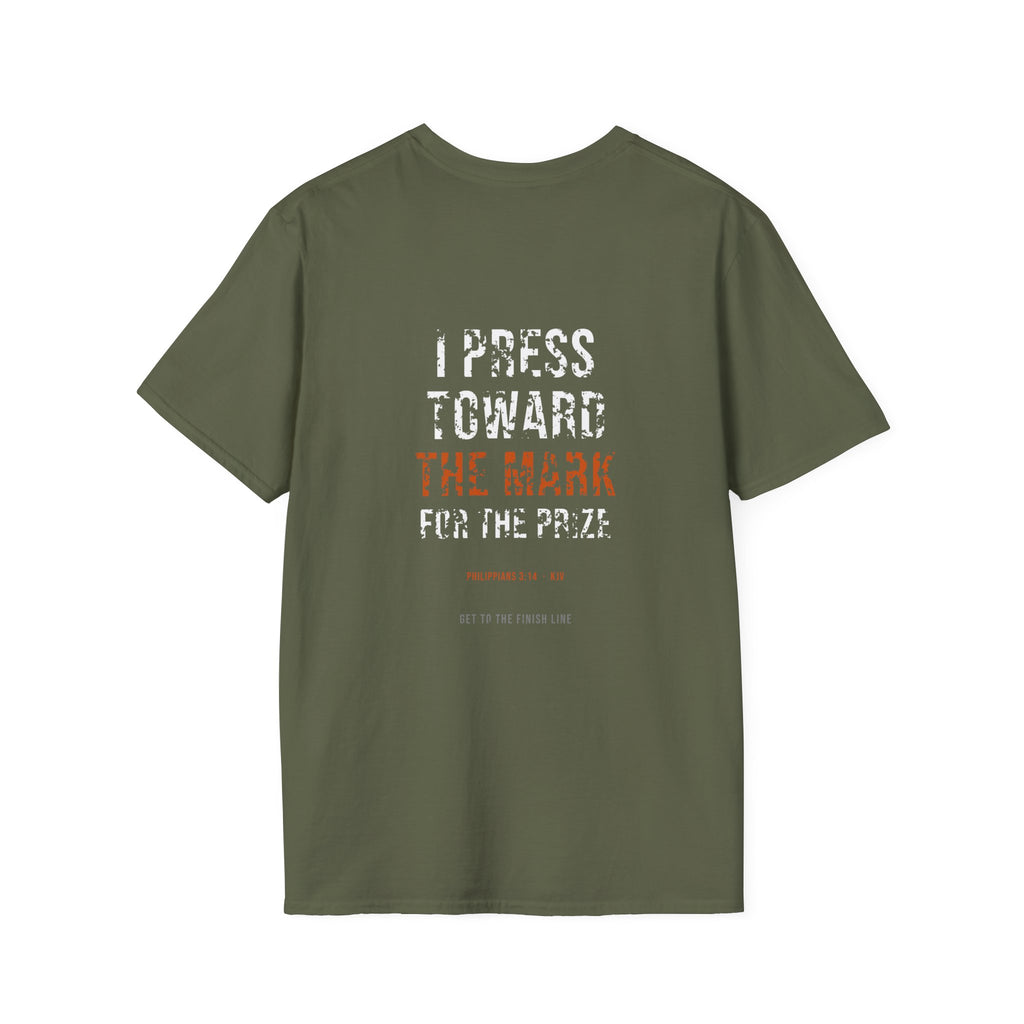 I Press Toward The Mark Tee — Philippians 3:14 KJV — KJV Bible verse graphic tee by Get To The Finish Line (view 16)