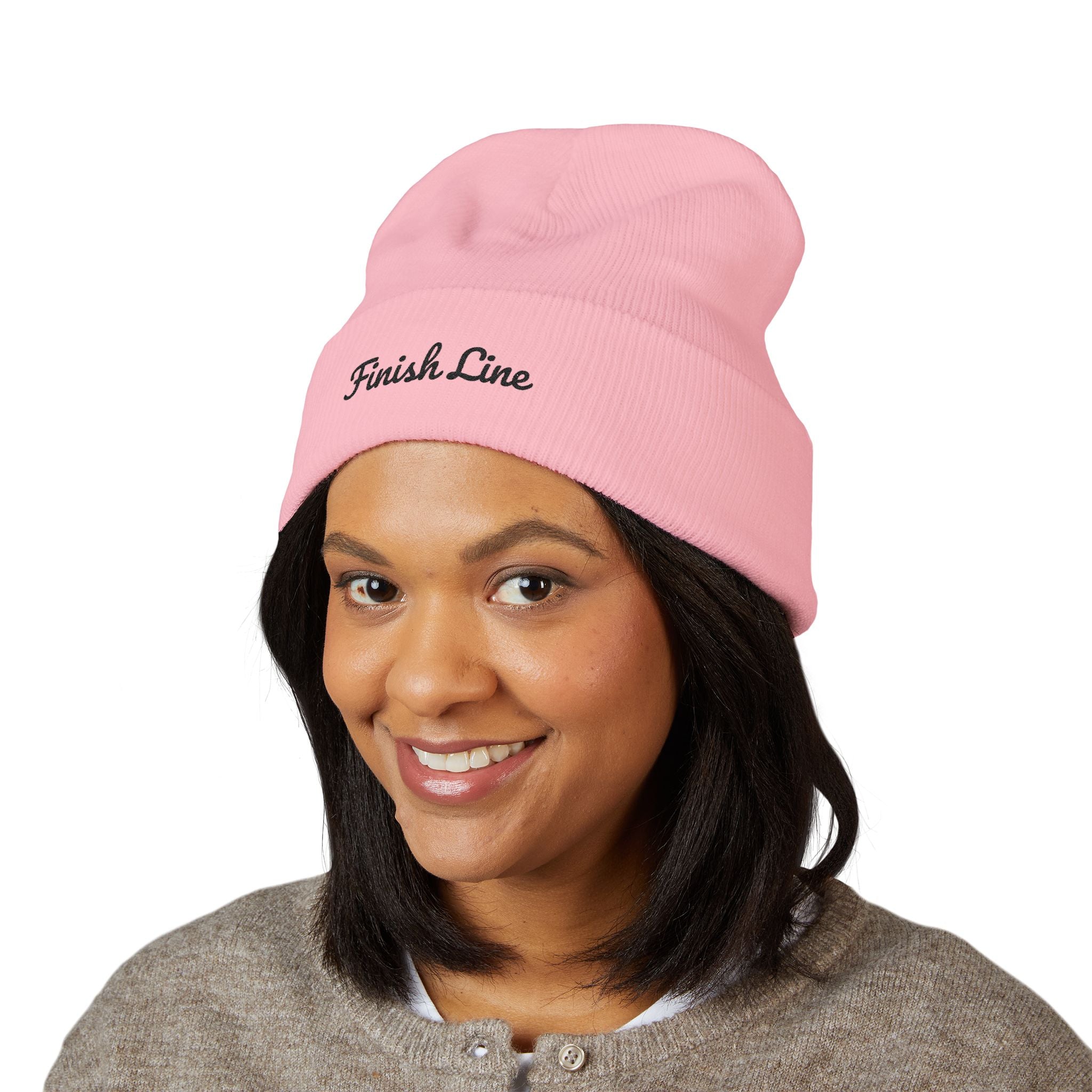 Get To The Finish Line Script Beanie — Light — motivational perseverance embroidered beanie by Get To The Finish Line (view 8)