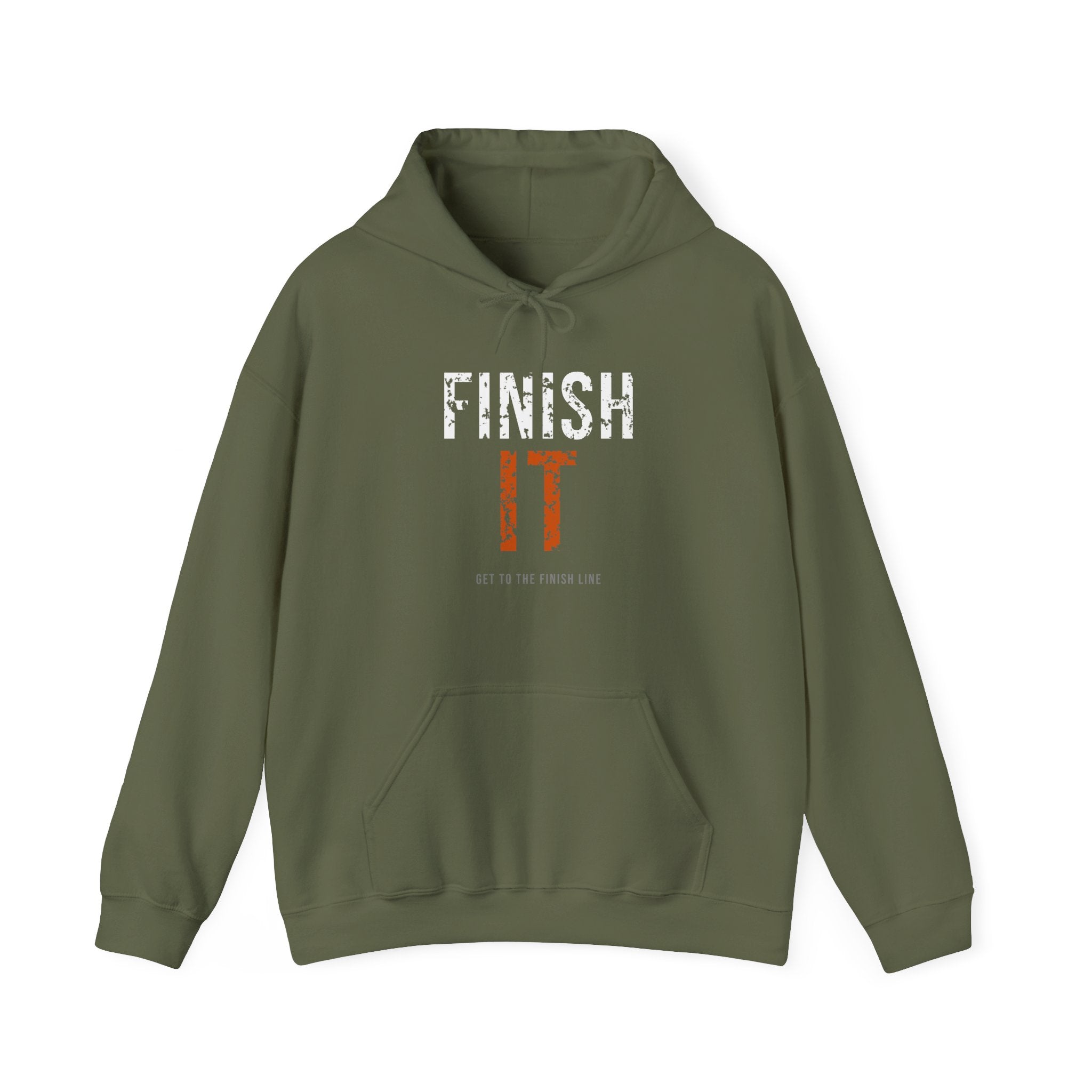 Finish It Hoodie — White/Orange — distressed motivational graphic hoodie by Get To The Finish Line (view 2)