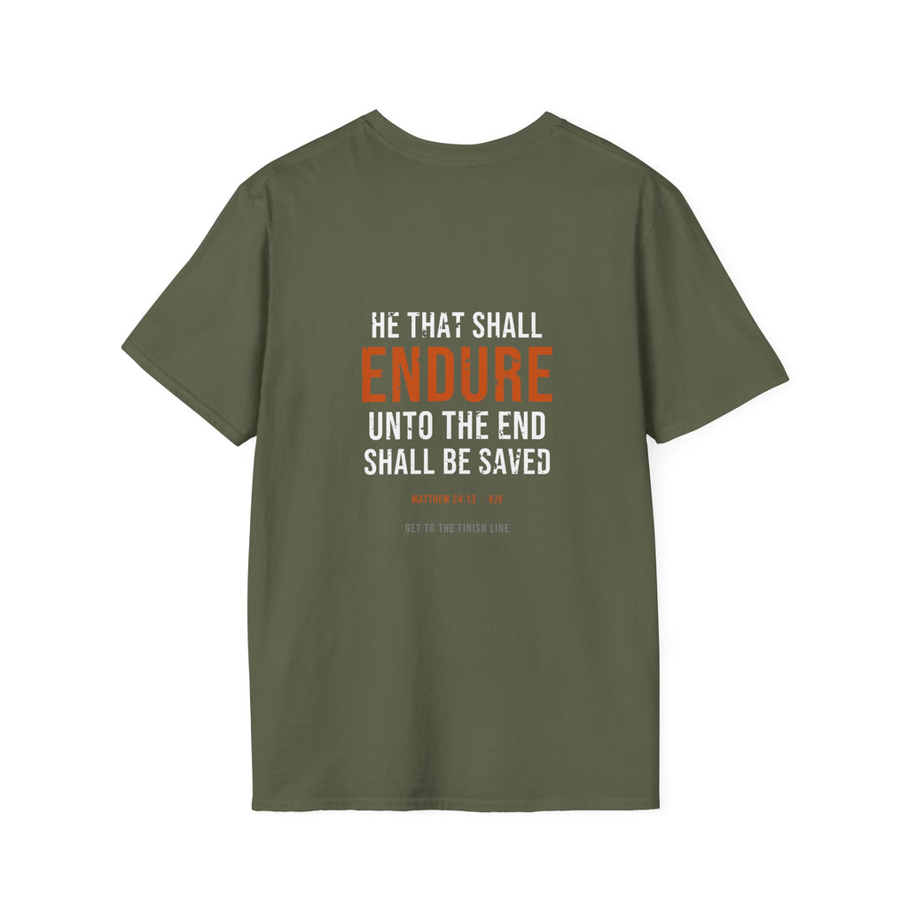 Endure Unto The End Tee — Matthew 24:13 KJV — KJV Bible verse graphic tee by Get To The Finish Line (view 16)