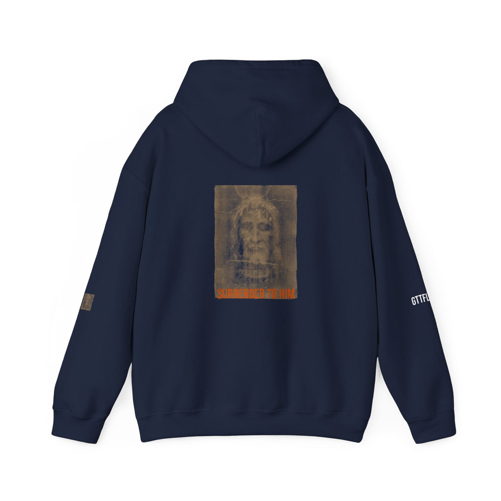 Surrender To Him Hoodie — Shroud, Orange Text