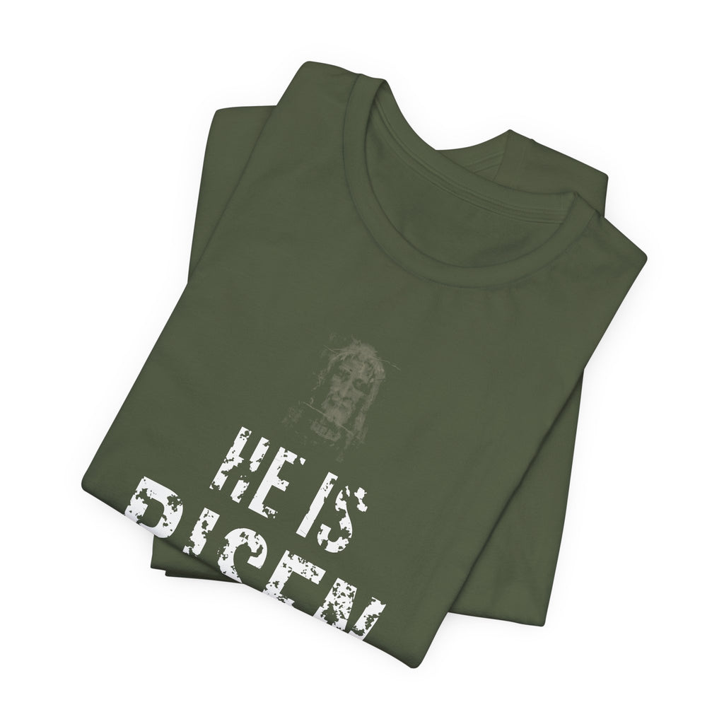 He Is Risen Tee — White — christian resurrection graphic tee by Get To The Finish Line (view 9)