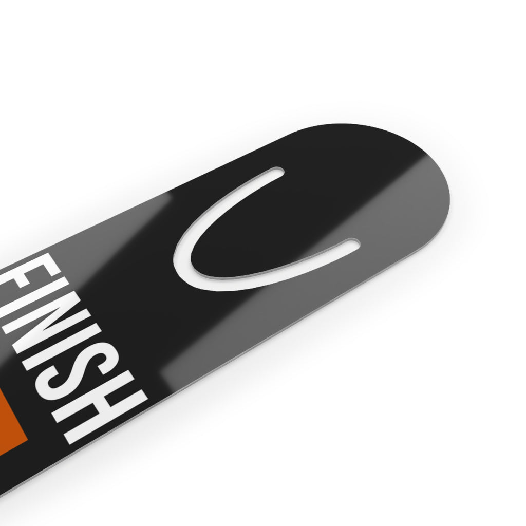 Finish It Bookmark — White/Orange — distressed motivational metal bookmark by Get To The Finish Line (view 3)