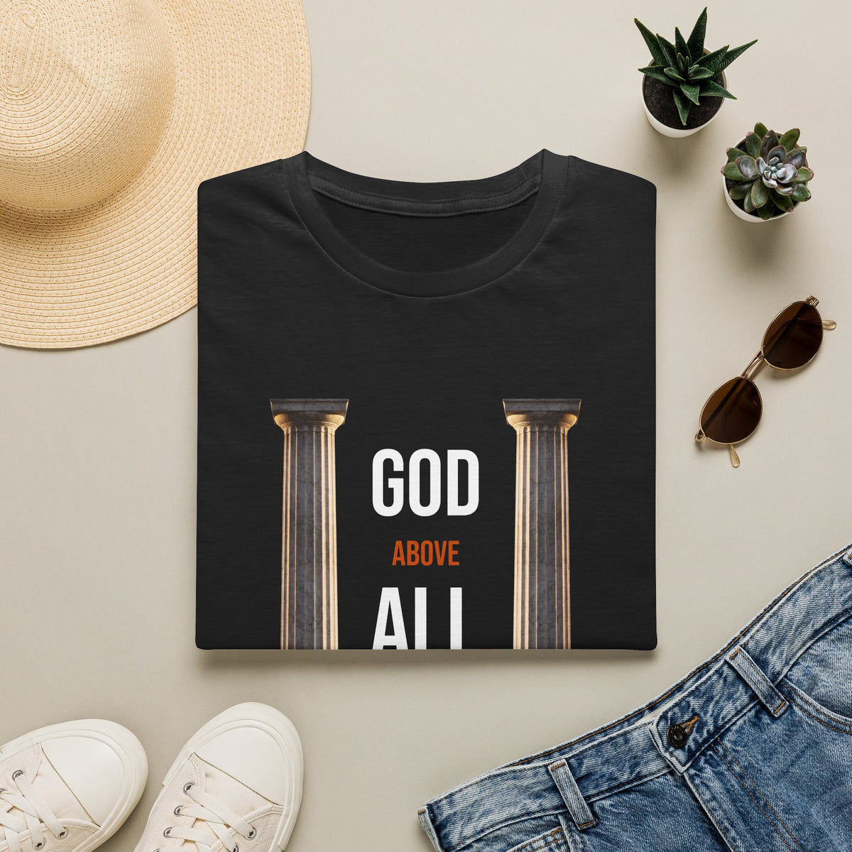 God Above All Tee — Marble Pillars — motivational graphic tee by Get To The Finish Line