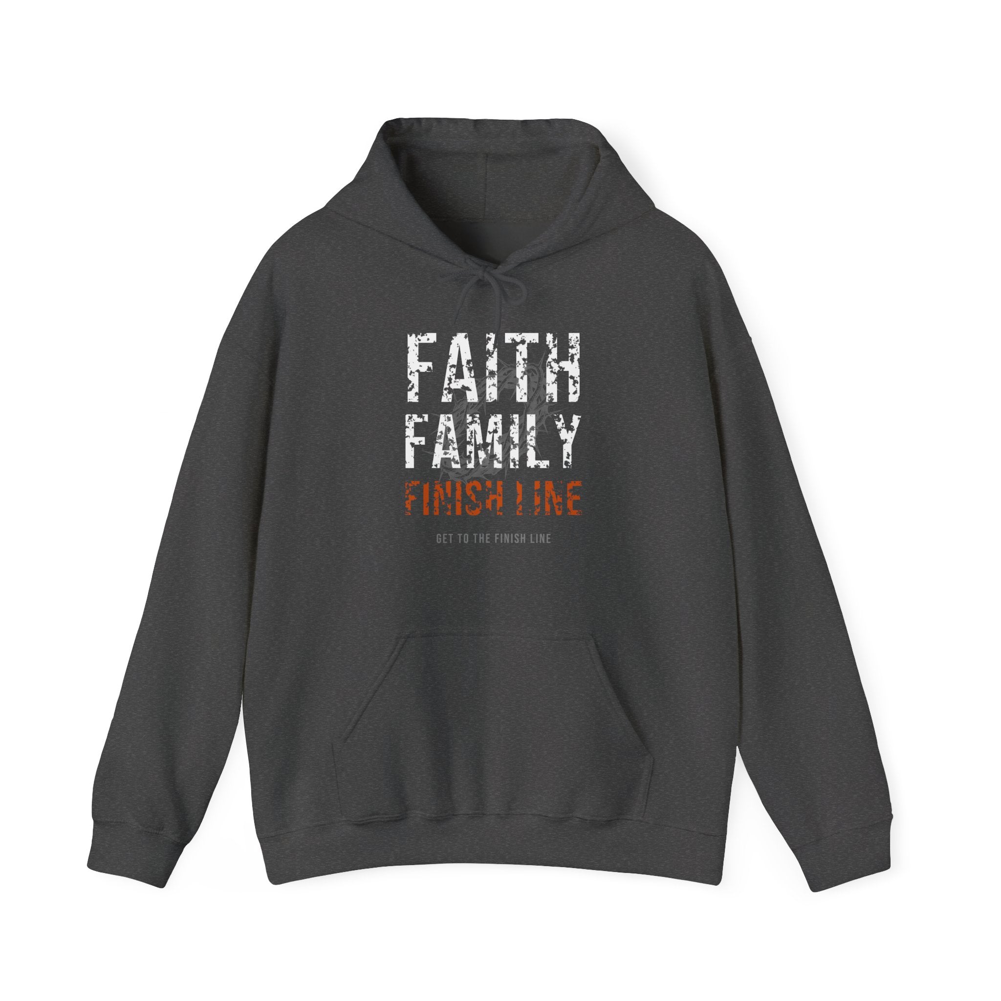 Faith Family Finish Line Hoodie — White/Orange — christian family values graphic hoodie by Get To The Finish Line (view 3)