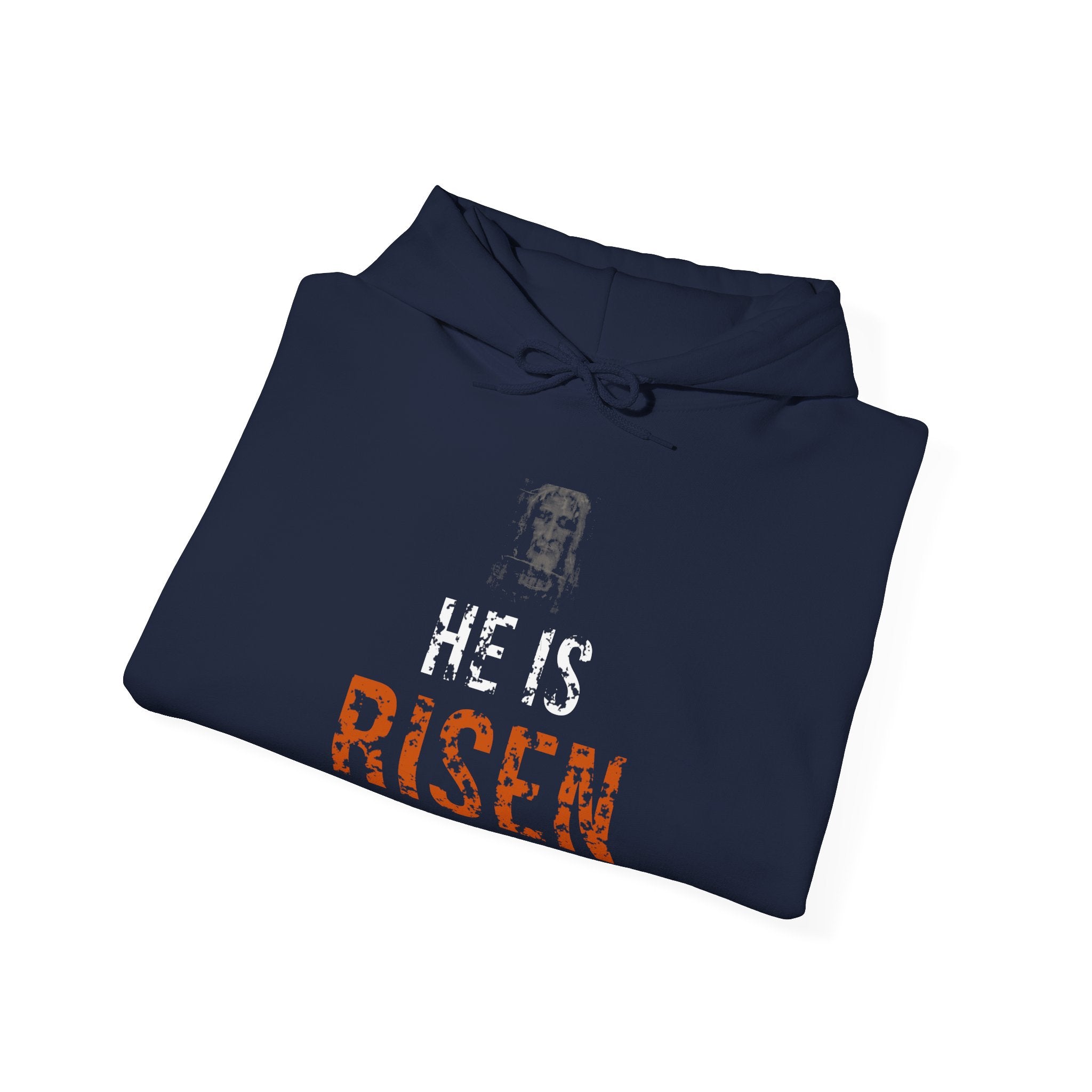 He Is Risen Hoodie — White/Orange — christian resurrection graphic hoodie by Get To The Finish Line (view 16)