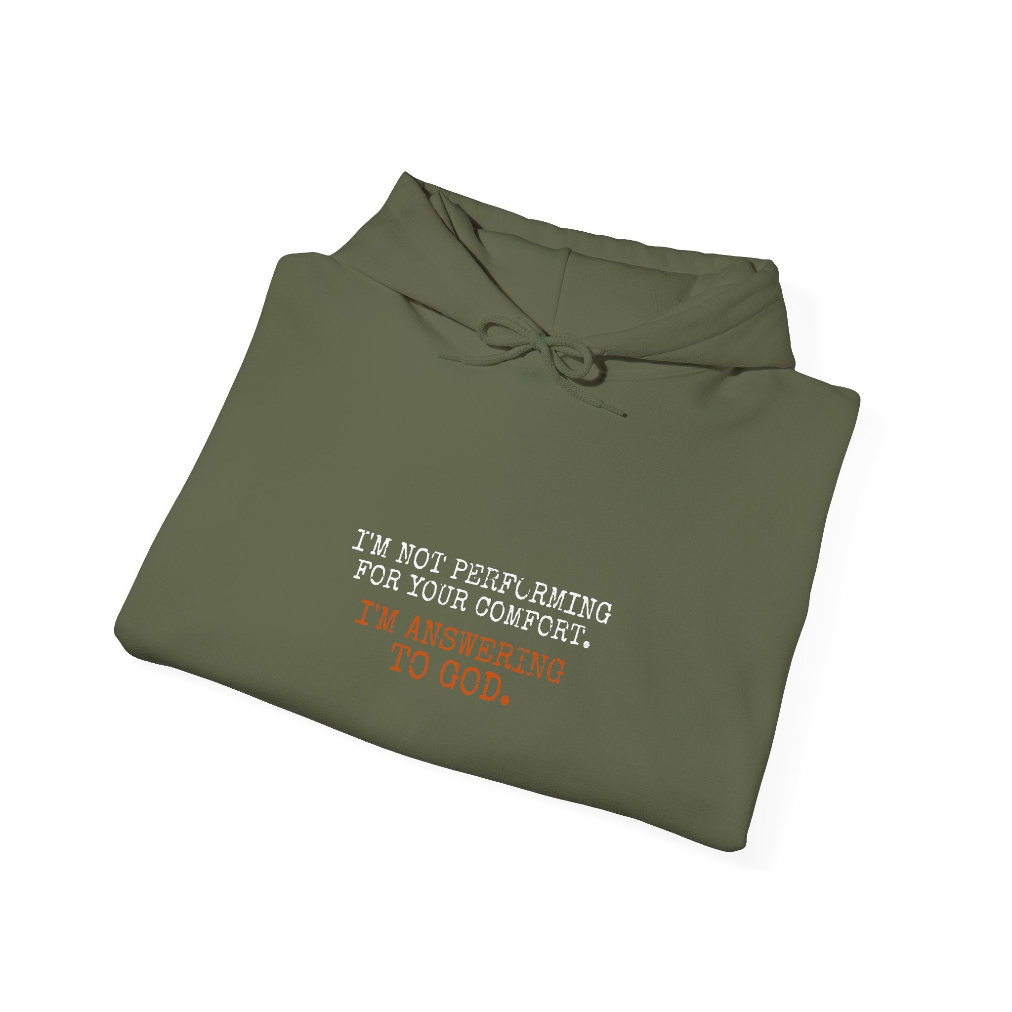 Answering To God Hoodie — White/Orange — bold christian statement graphic hoodie by Get To The Finish Line (view 10)