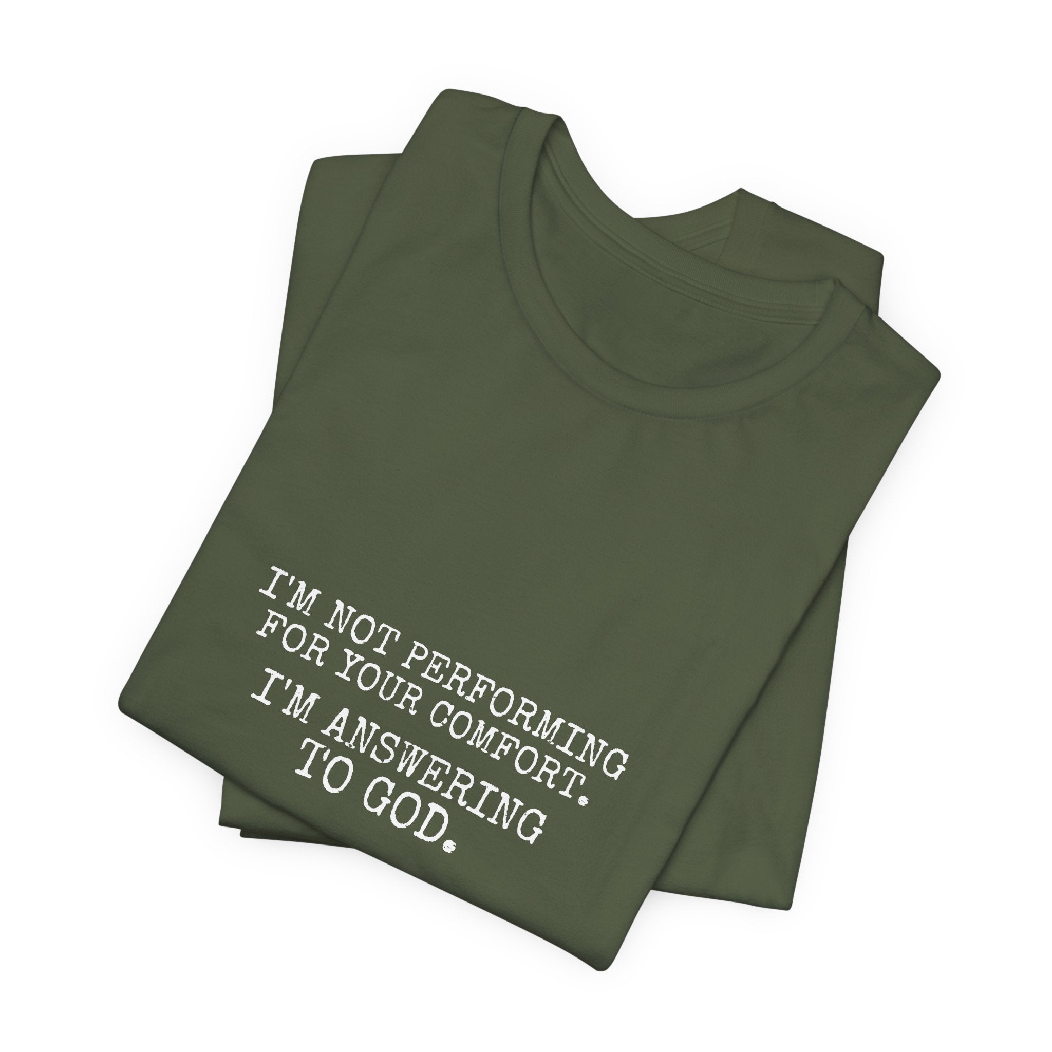Answering To God Tee — White — bold christian statement graphic tee by Get To The Finish Line (view 9)