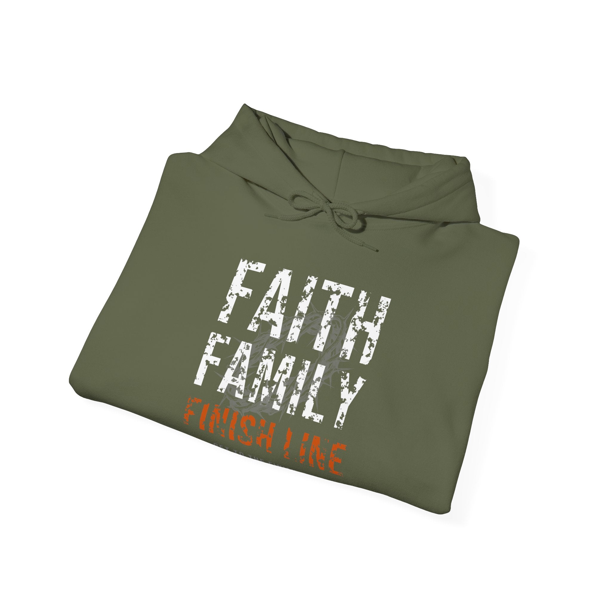 Faith Family Finish Line Hoodie — White/Orange — christian family values graphic hoodie by Get To The Finish Line (view 10)