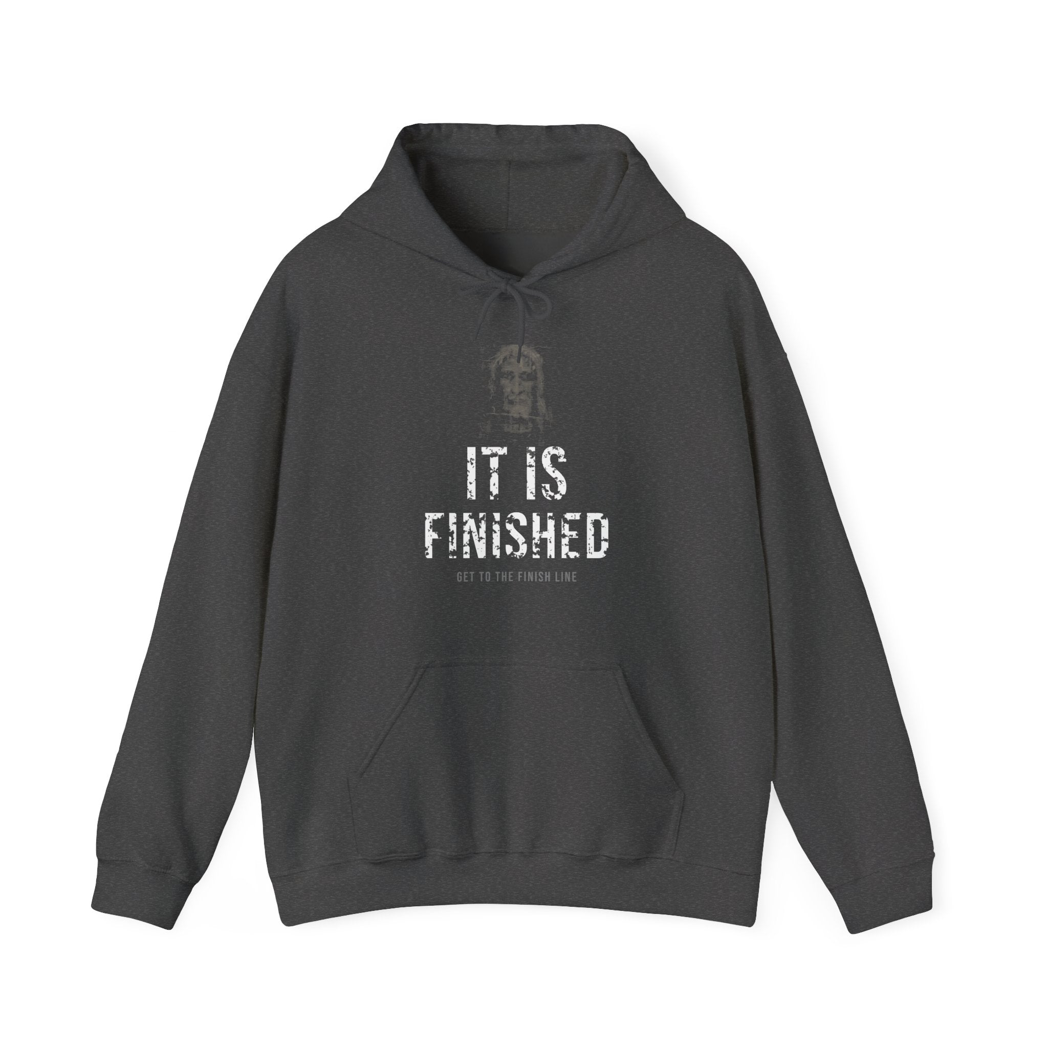 It Is Finished Hoodie — White — christian graphic hoodie by Get To The Finish Line (view 3)