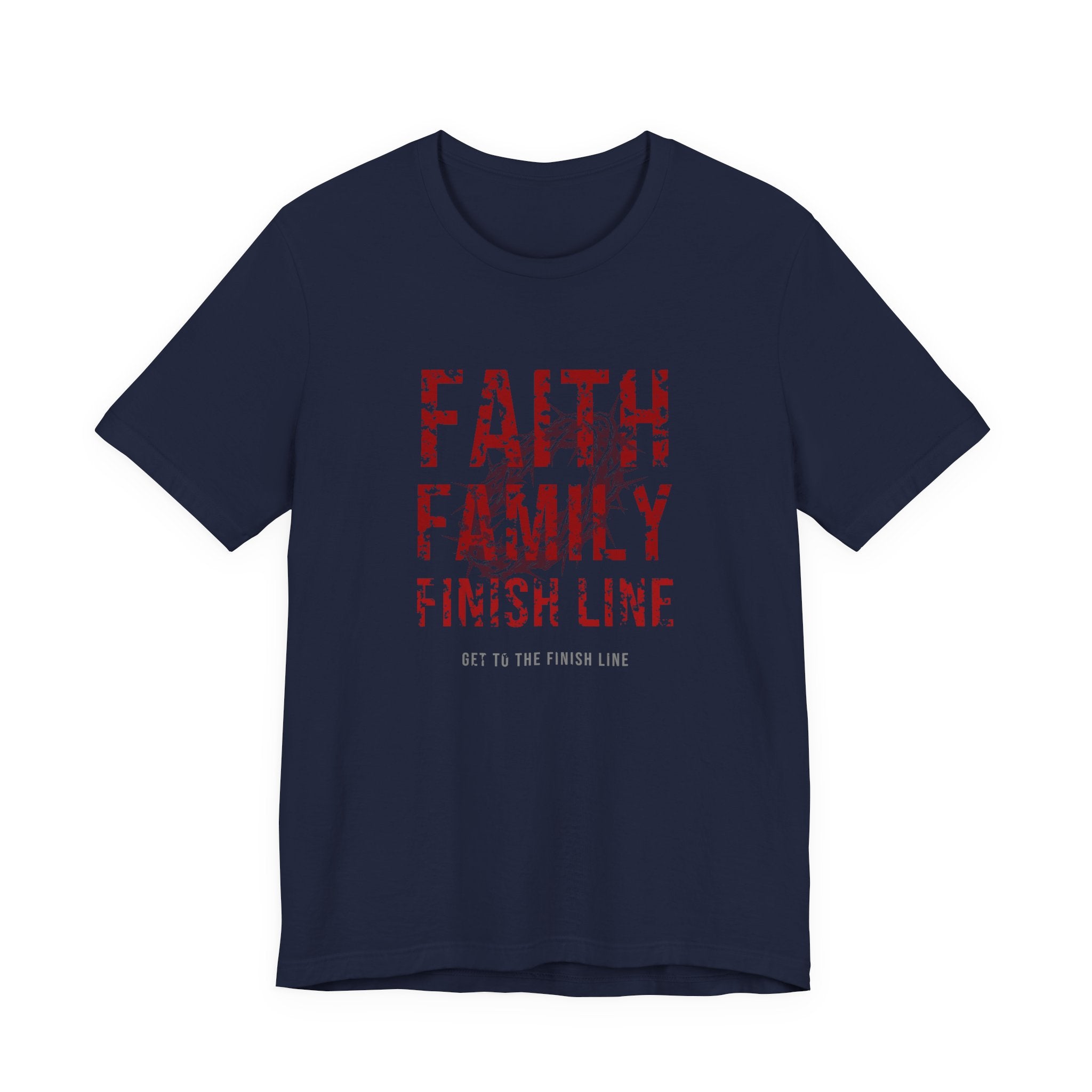 Faith Family Finish Line Tee — Blood Red — christian family values graphic tee by Get To The Finish Line (view 3)