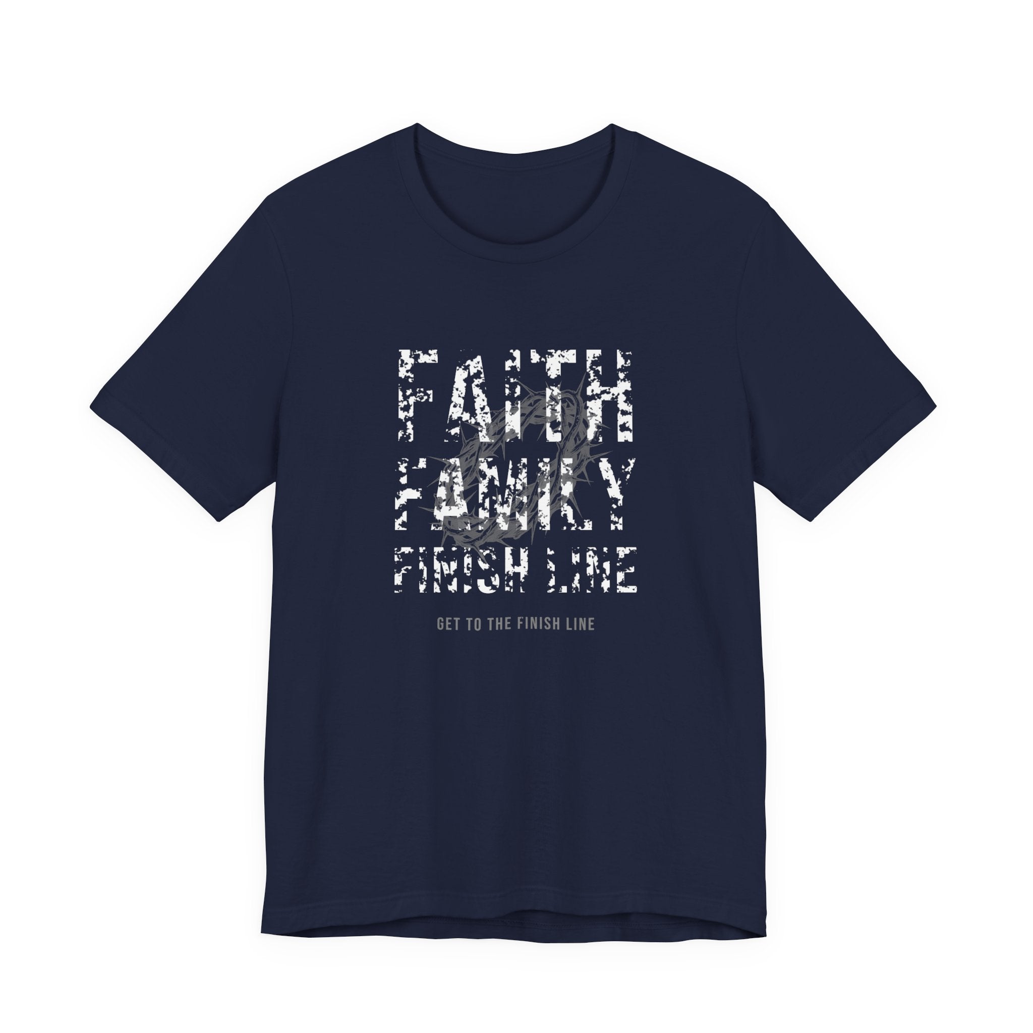 Faith Family Finish Line Tee — White — christian family values graphic tee by Get To The Finish Line (view 4)