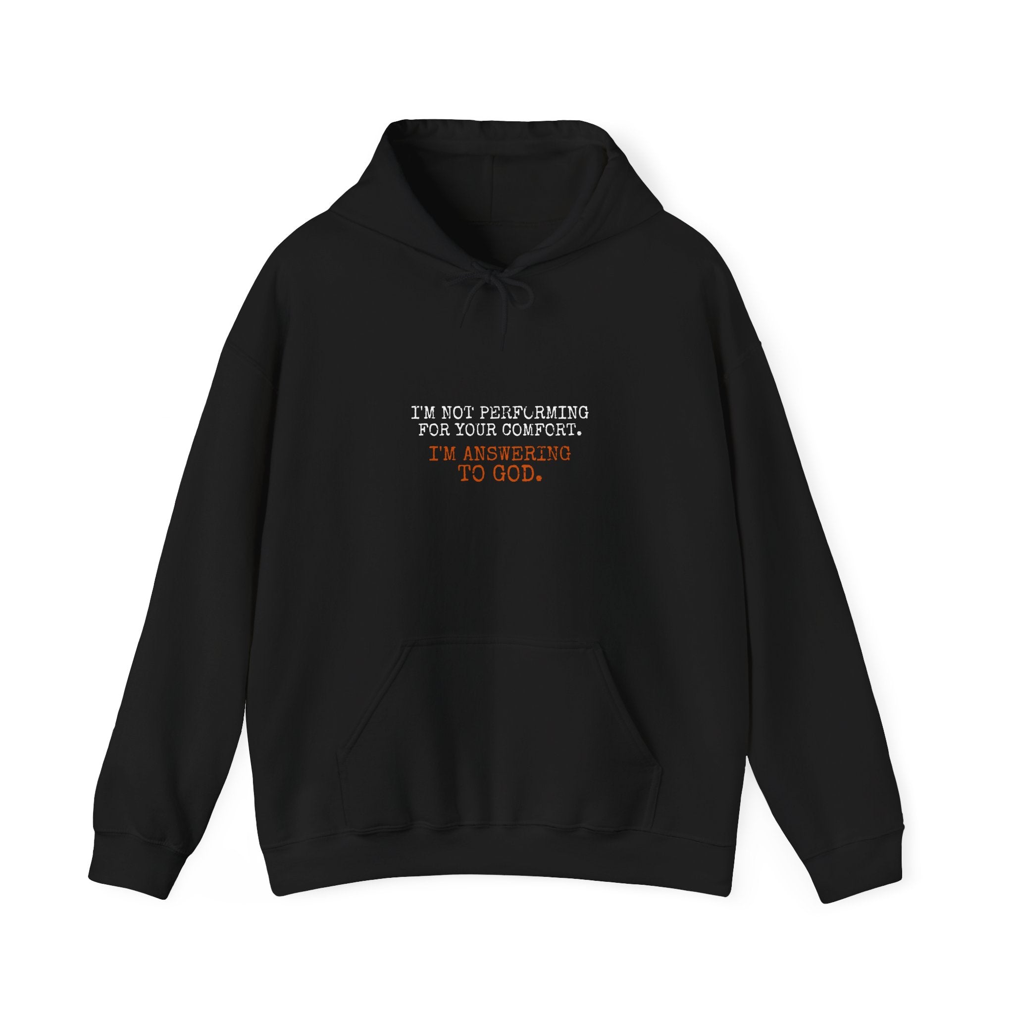 Answering To God Hoodie — White/Orange — bold christian statement graphic hoodie by Get To The Finish Line