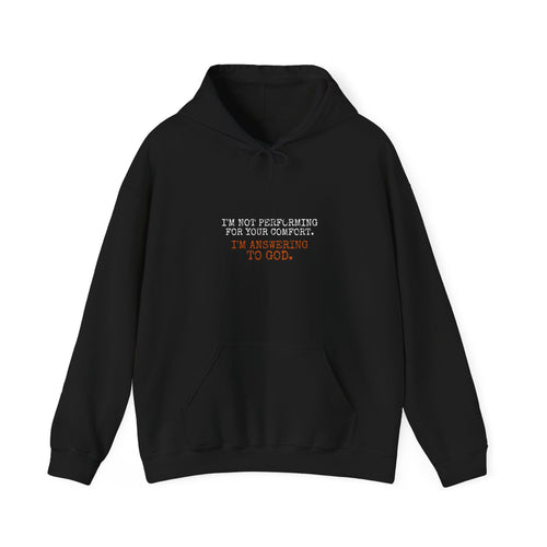 Answering To God Hoodie — White/Orange — bold christian statement graphic hoodie by Get To The Finish Line