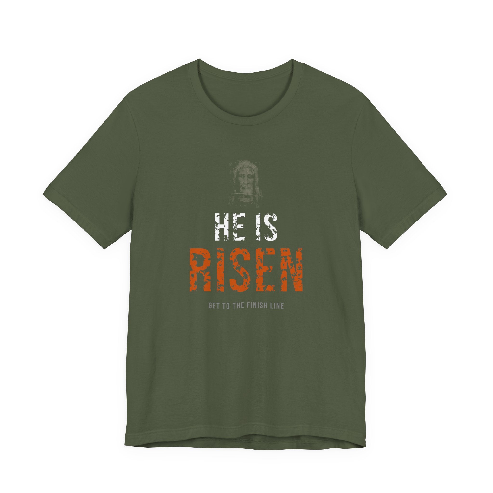 He Is Risen Tee — White/Orange — christian resurrection graphic tee by Get To The Finish Line (view 2)