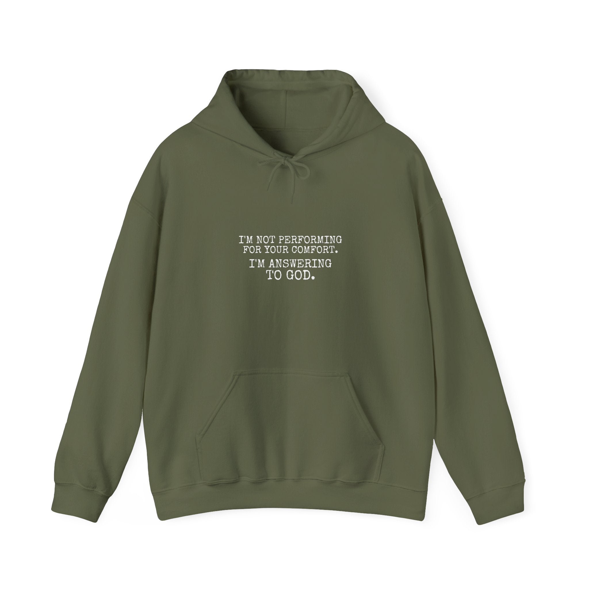 Answering To God Hoodie — White — bold christian statement graphic hoodie by Get To The Finish Line (view 2)