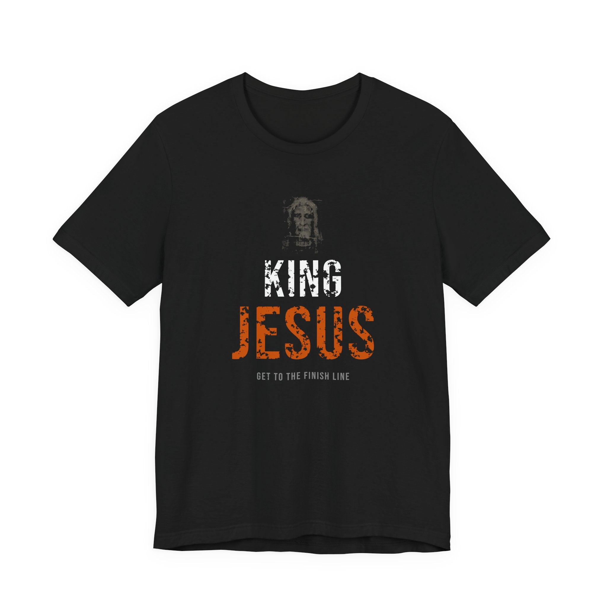 King Jesus Tee — White/Orange — christian graphic tee by Get To The Finish Line