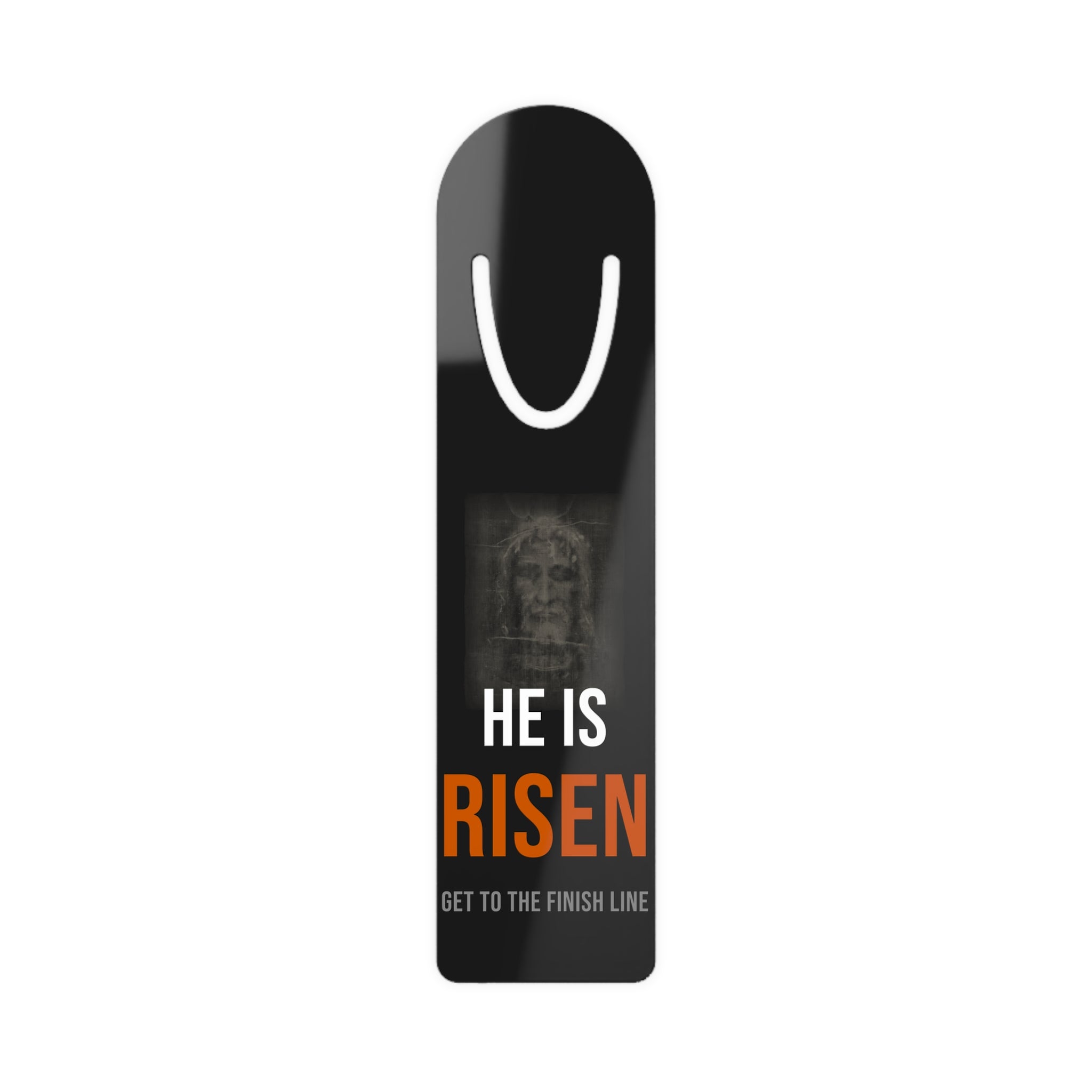 He Is Risen Bookmark — White/Orange — christian resurrection metal bookmark by Get To The Finish Line