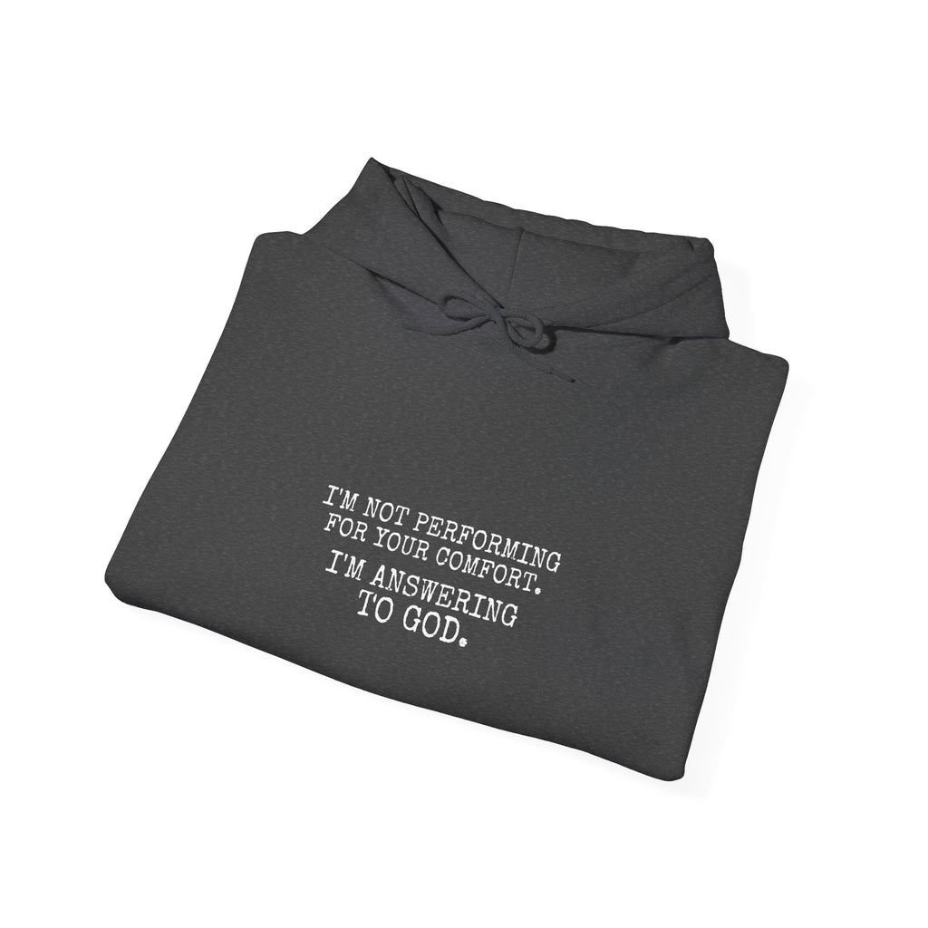 Answering To God Hoodie — White — bold christian statement graphic hoodie by Get To The Finish Line (view 13)