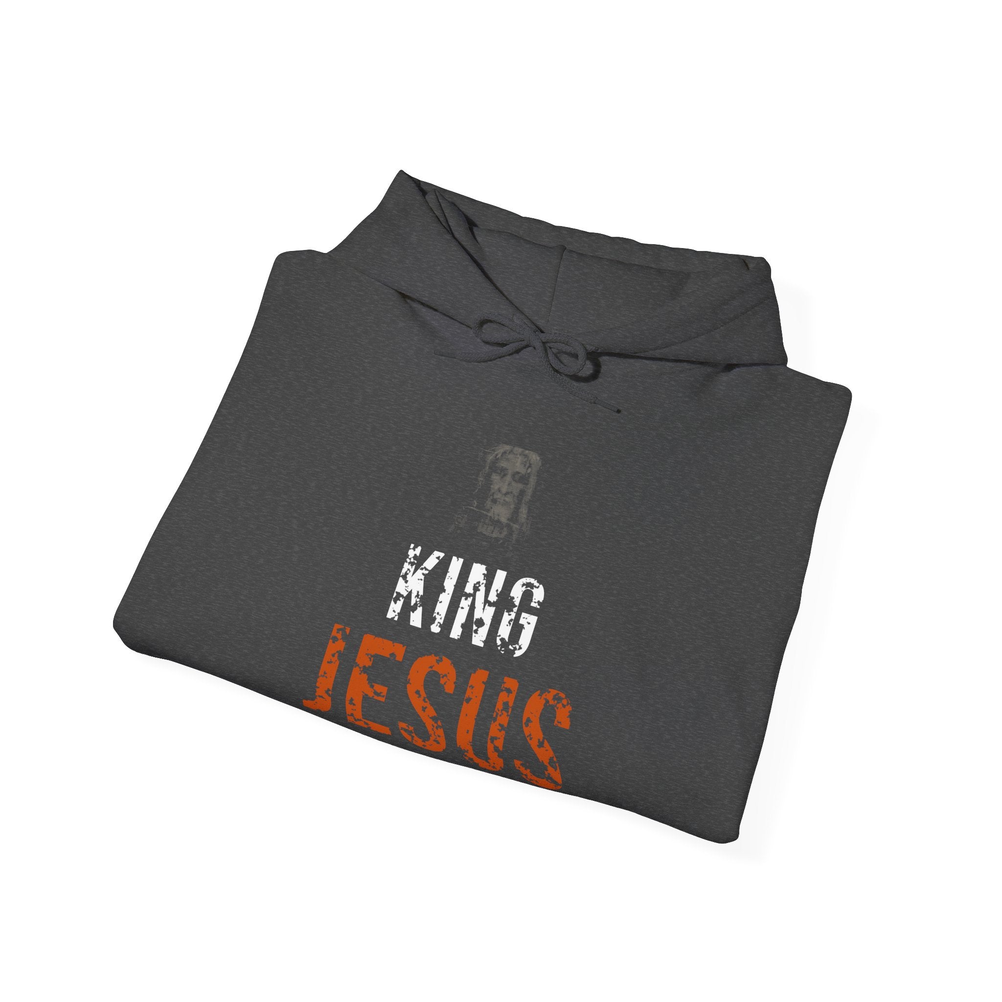 King Jesus Hoodie — White/Orange — christian graphic hoodie by Get To The Finish Line (view 13)