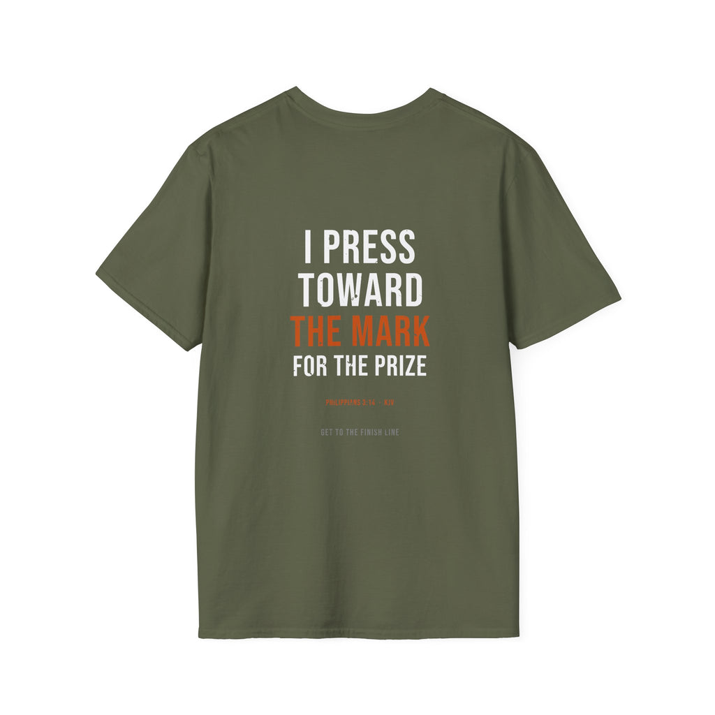 I Press Toward The Mark Tee — Philippians 3:14 KJV — KJV Bible verse graphic tee by Get To The Finish Line (view 16)