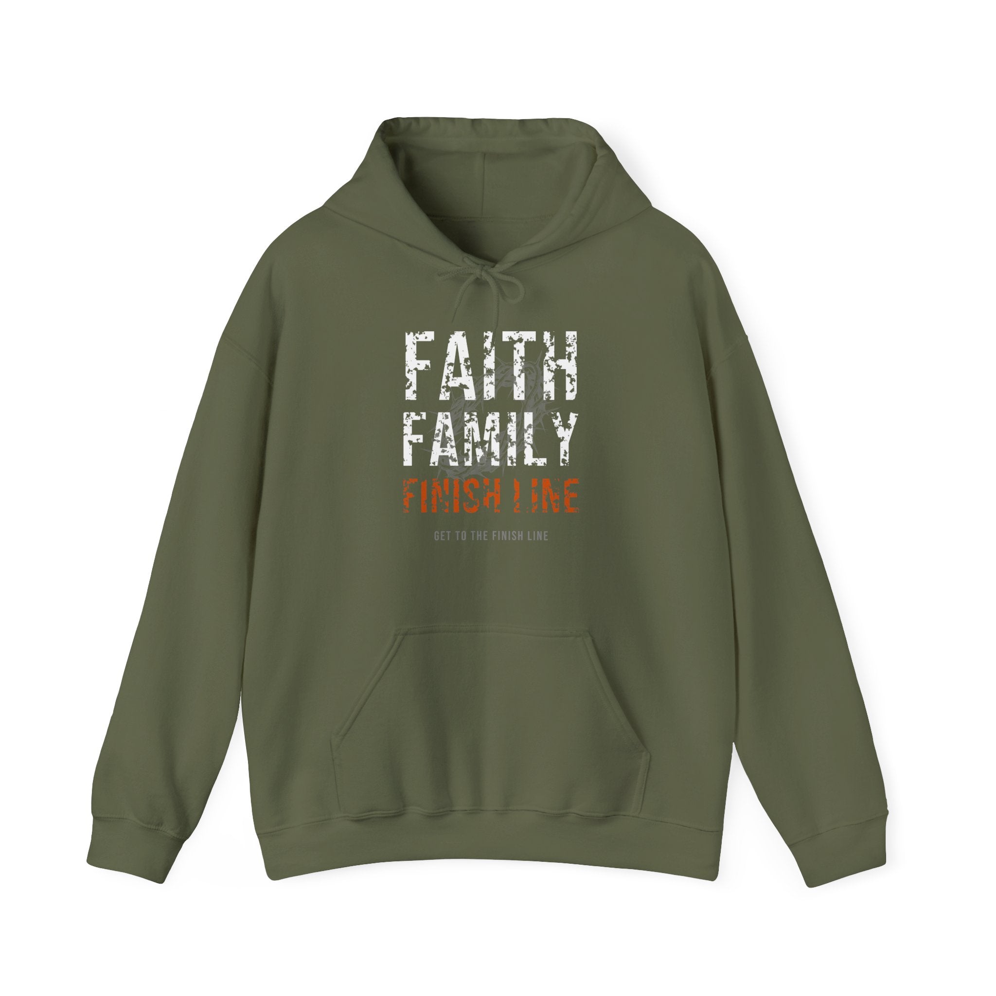 Faith Family Finish Line Hoodie — White/Orange — christian family values graphic hoodie by Get To The Finish Line (view 2)