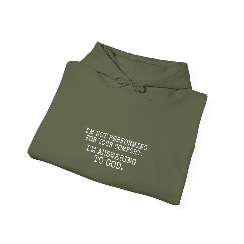 Answering To God Hoodie — White — bold christian statement graphic hoodie by Get To The Finish Line (view 10)