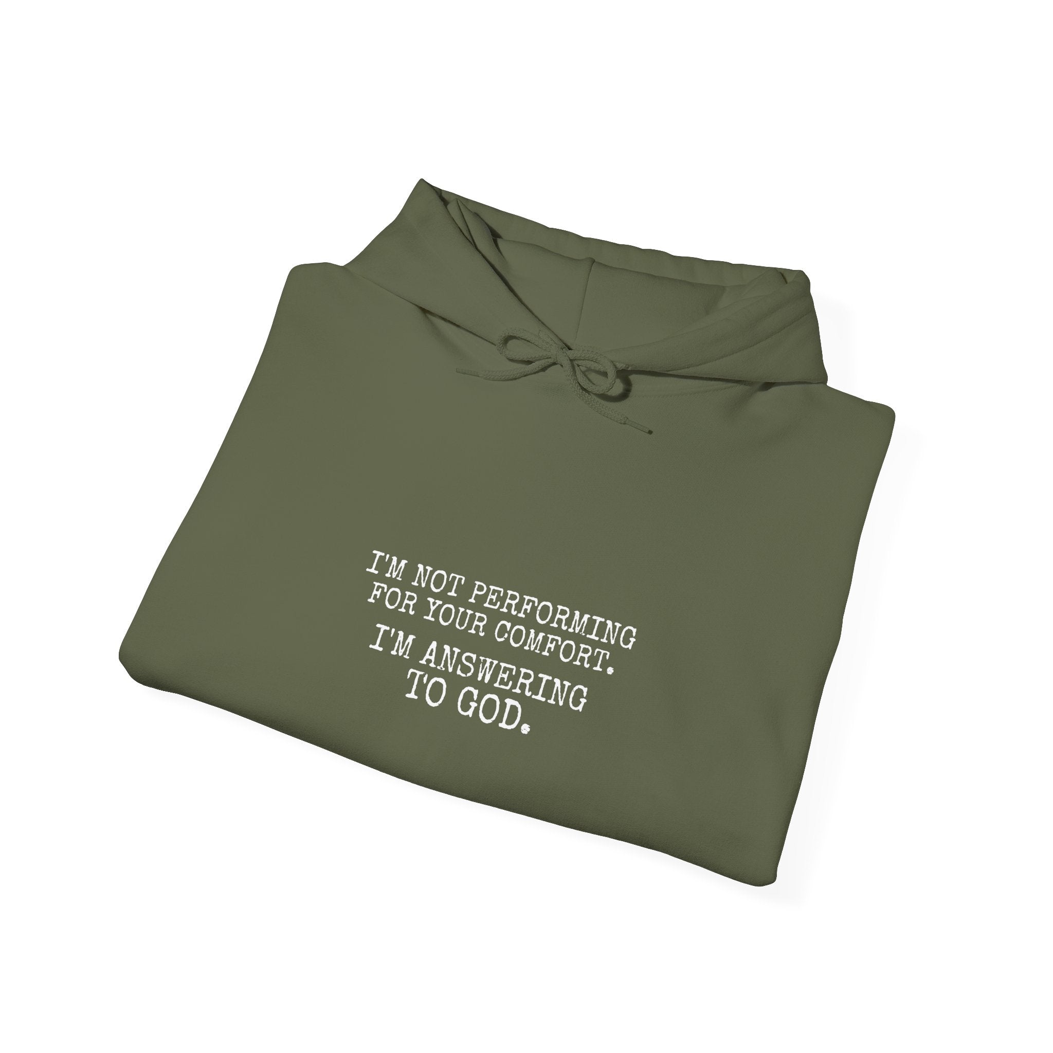 Answering To God Hoodie — White — bold christian statement graphic hoodie by Get To The Finish Line (view 10)
