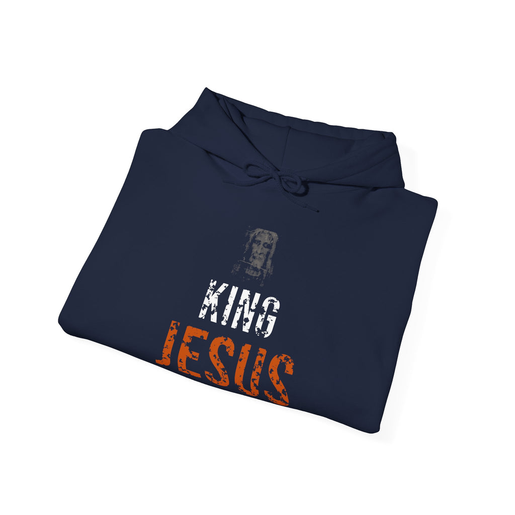 King Jesus Hoodie — White/Orange — christian graphic hoodie by Get To The Finish Line (view 16)