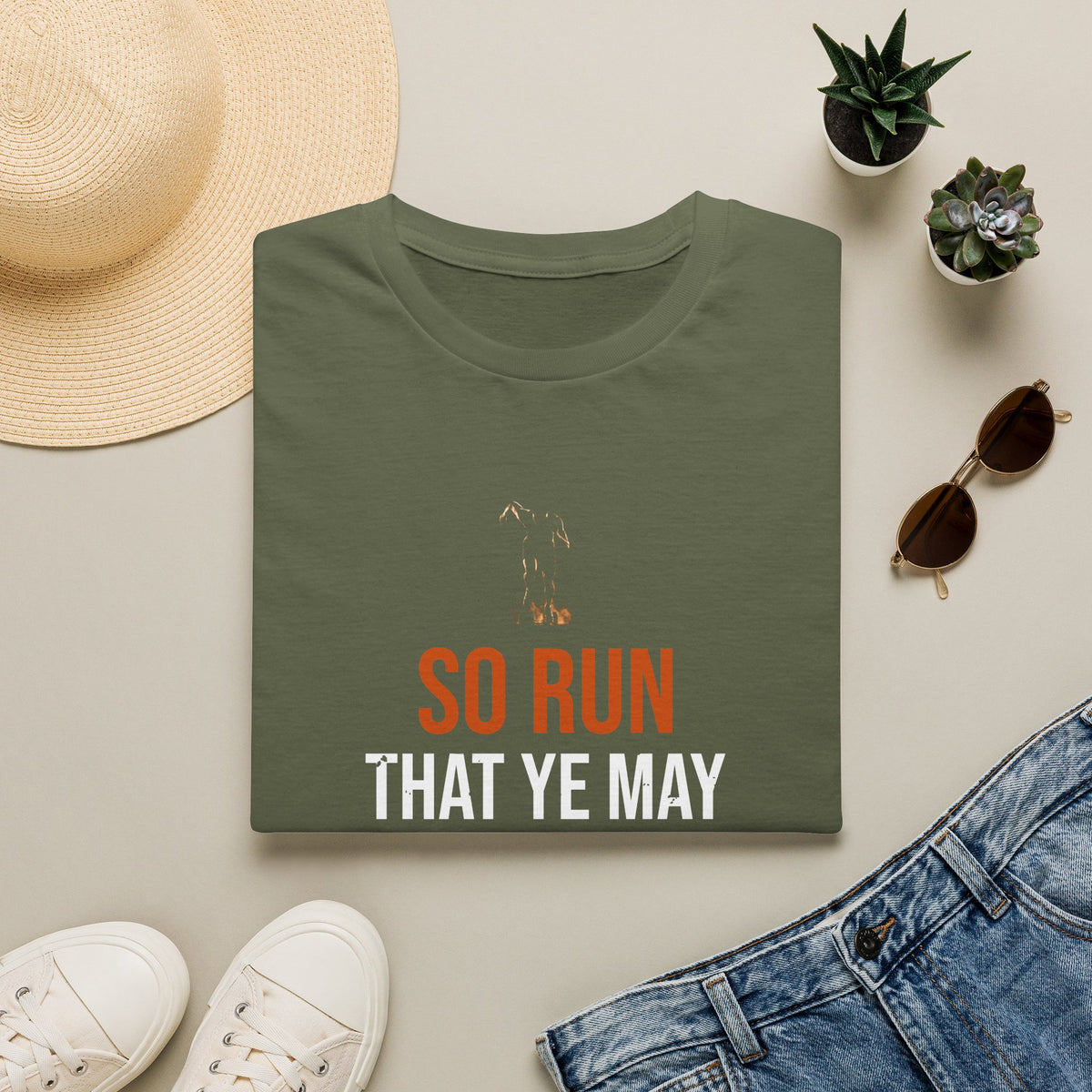 So Run That Ye May Obtain Tee — 1 Corinthians 9:24 KJV — KJV Bible verse graphic tee by Get To The Finish Line (view 3)