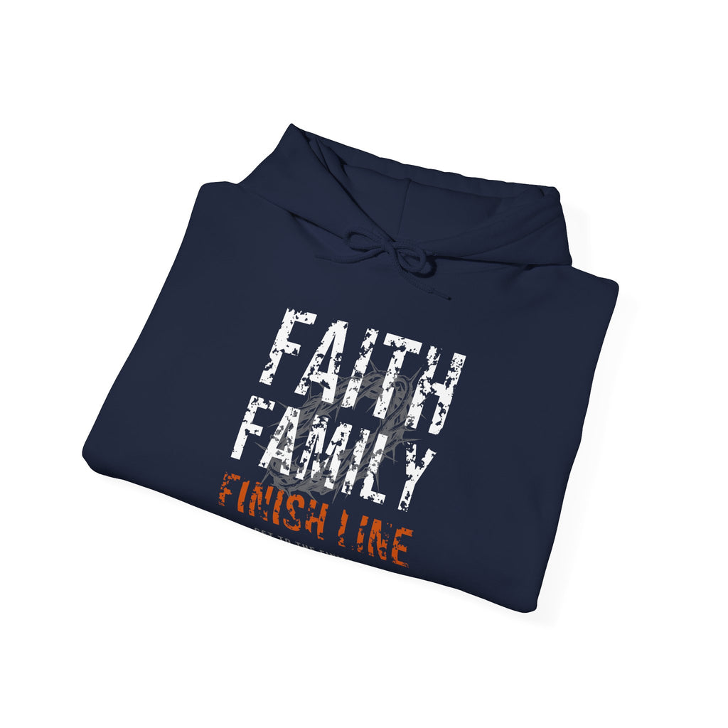 Faith Family Finish Line Hoodie — White/Orange — christian family values graphic hoodie by Get To The Finish Line (view 16)