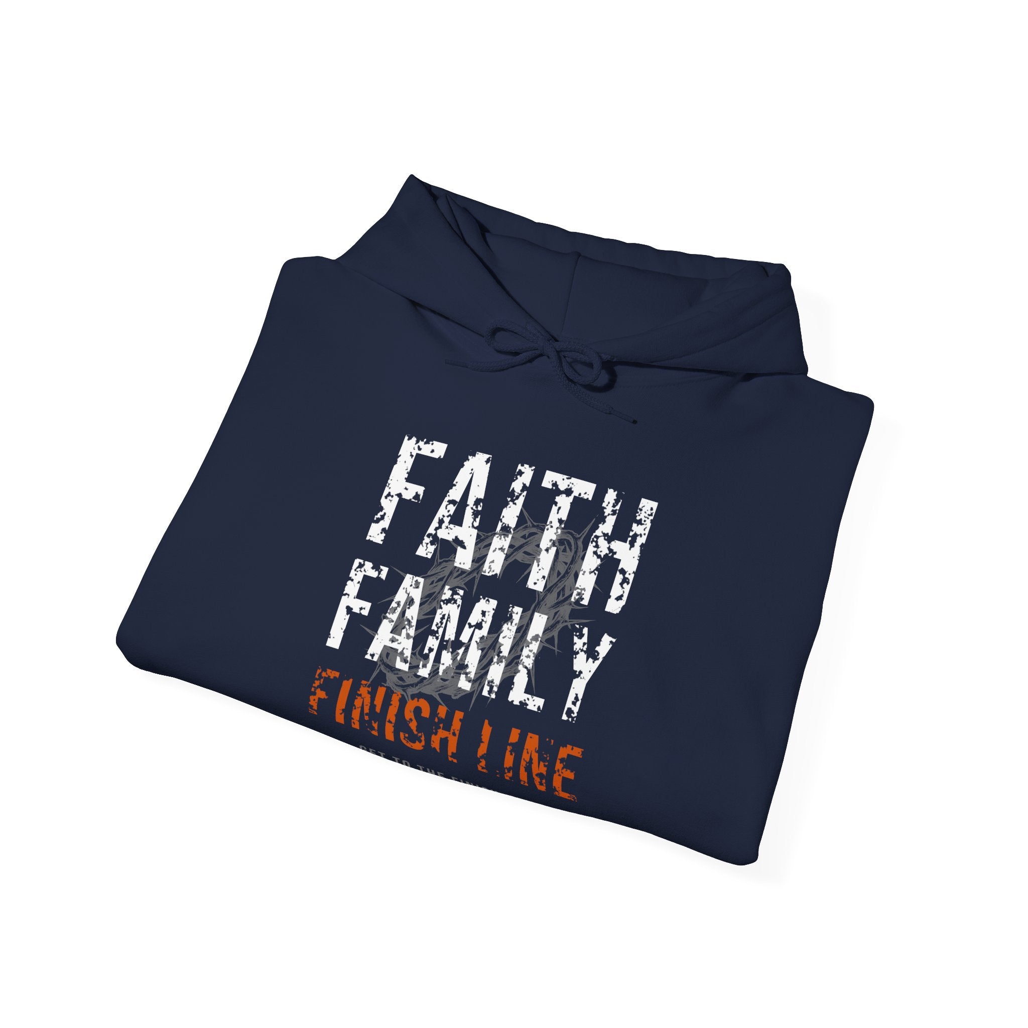 Faith Family Finish Line Hoodie — White/Orange — christian family values graphic hoodie by Get To The Finish Line (view 16)