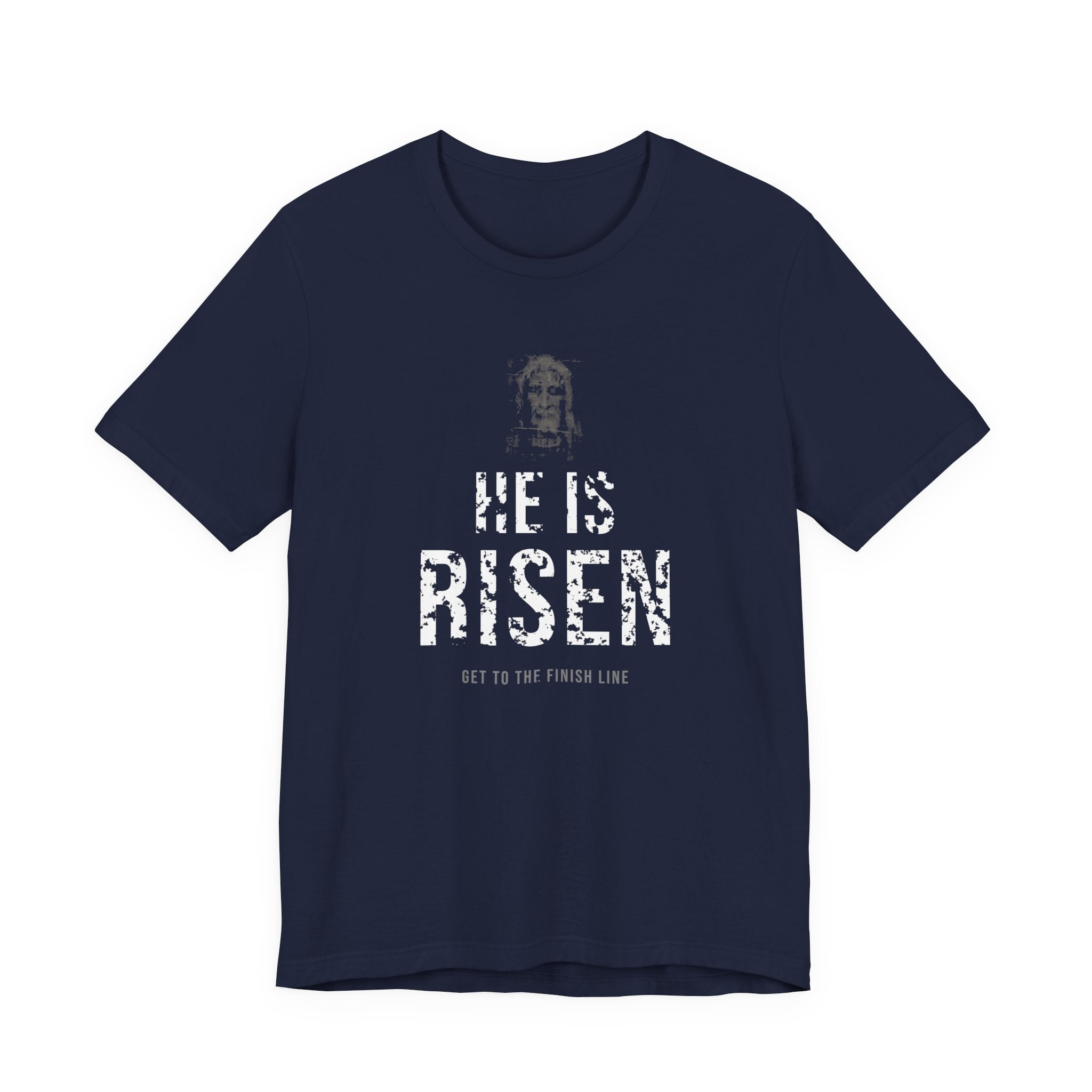 He Is Risen Tee — White — christian resurrection graphic tee by Get To The Finish Line (view 4)