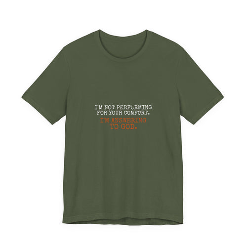 Answering To God Tee — White/Orange — bold christian statement graphic tee by Get To The Finish Line (view 2)