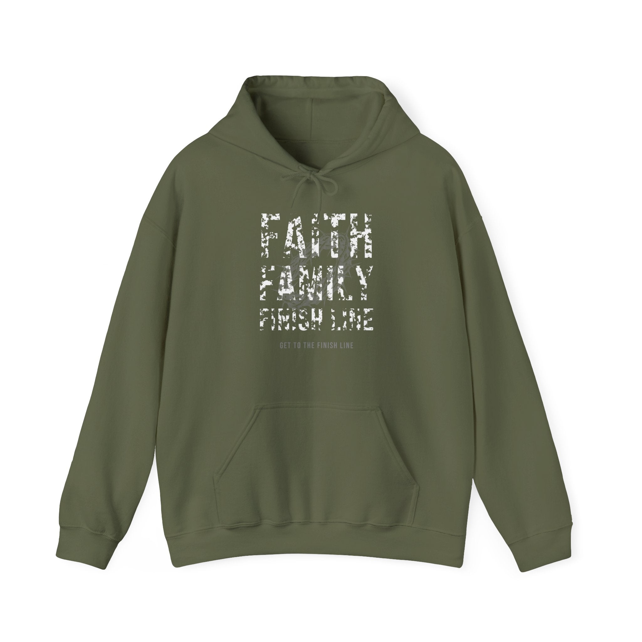 Faith Family Finish Line Hoodie — White — christian family values graphic hoodie by Get To The Finish Line (view 2)